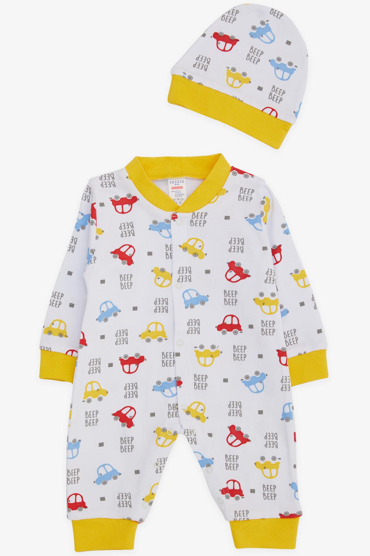 Breeze Erkek Bebek Tulum Renkli Araba Desenli Beyaz (0-3 Ay-6 Ay)