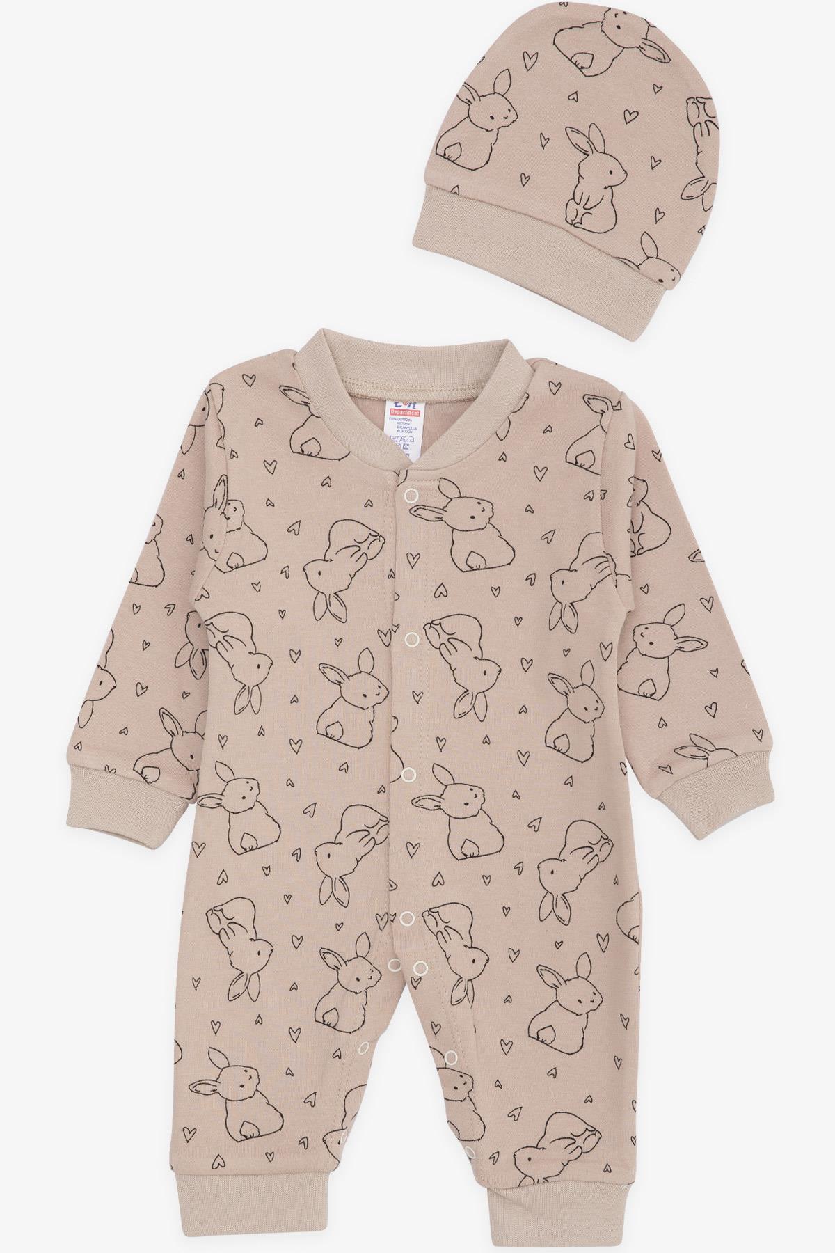 Breeze Erkek Bebek Tulum Sevimli Tavşancık Desenli Gülkurusu (0-3 Ay-6 Ay)