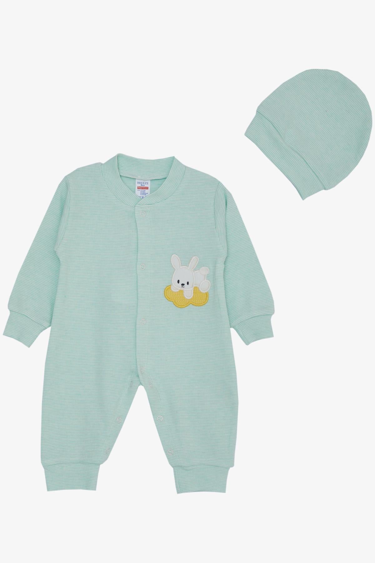 Breeze Erkek Bebek Tulum Sevimli Tavşancık Nakışlı Su Yeşili (0-6 Ay)
