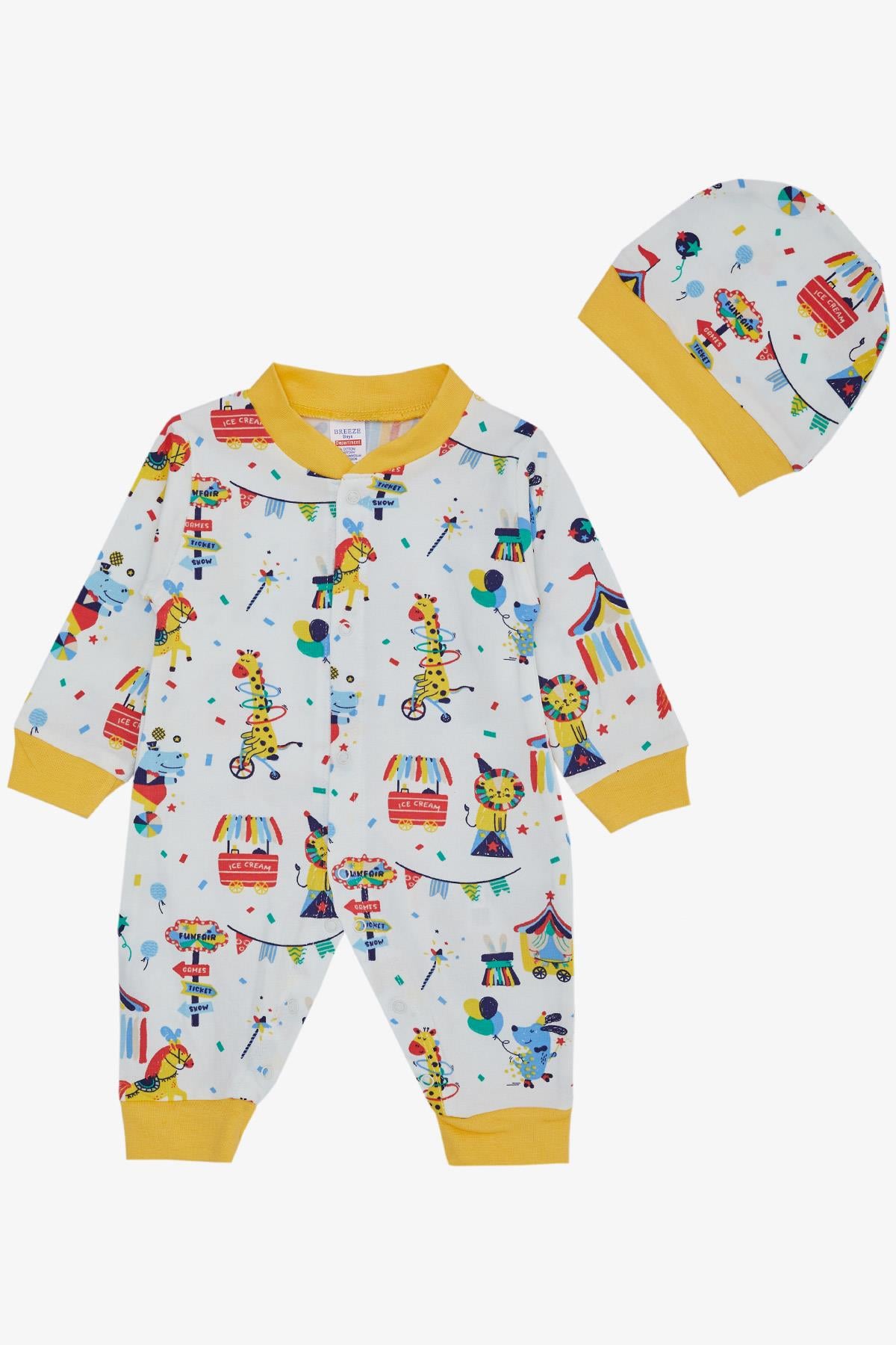 Breeze Erkek Bebek Tulum Sirk Temalı Beyaz (0-6 Ay)