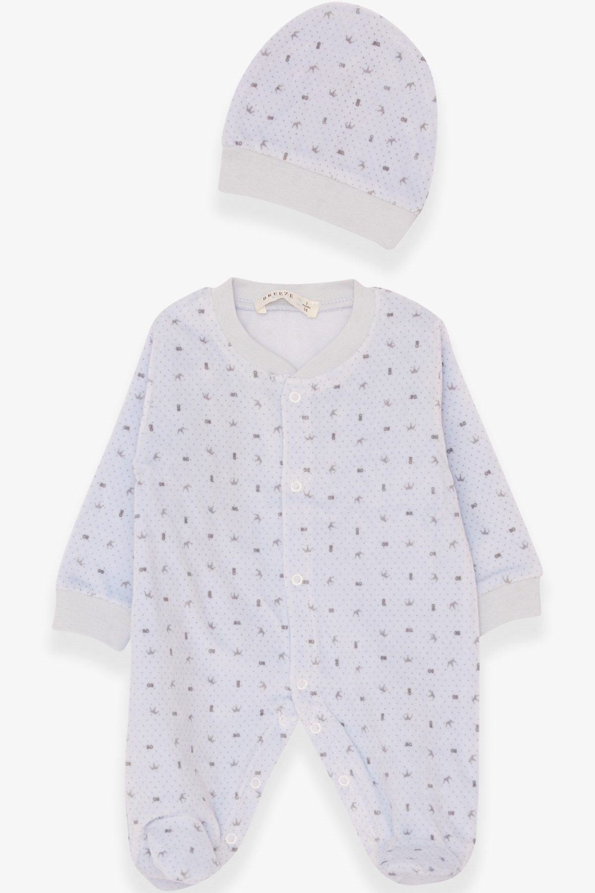 Breeze Erkek Bebek Tulum Taç Desenli Bebe Mavisi (0-3 Ay-6 Ay)