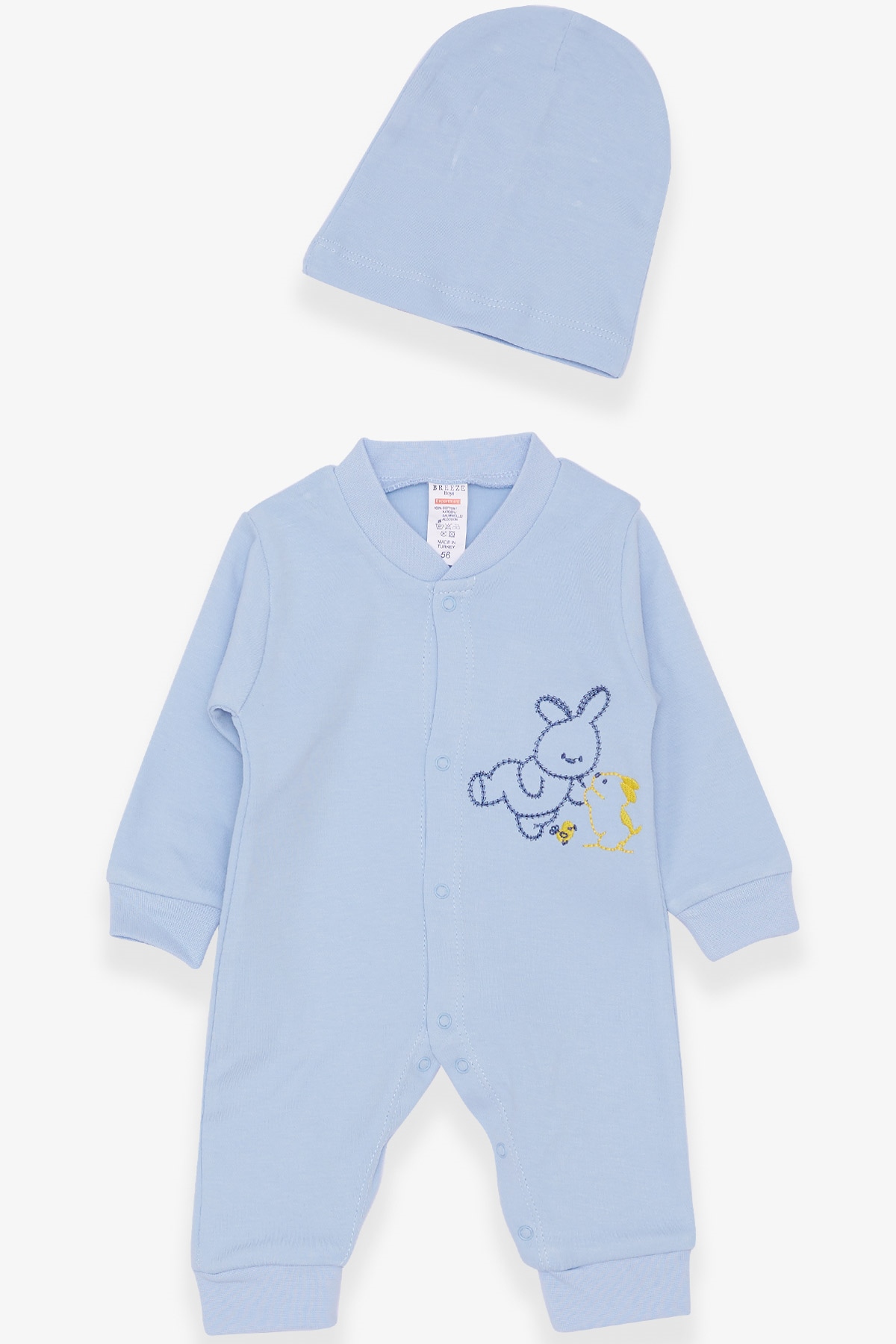 Breeze Erkek Bebek Tulum Tavşan Nakışlı Açık Mavi (0-3 Ay-6 Ay)