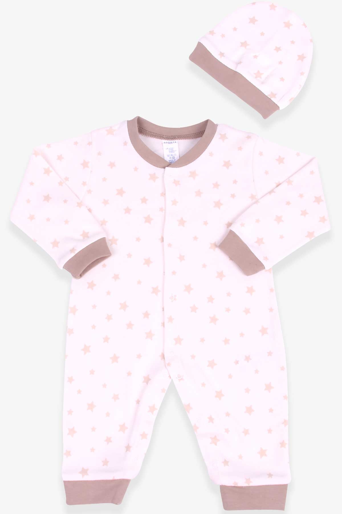 Breeze Erkek Bebek Tulum Yıldız Desenli Şapkalı Set Krem (0-3 Ay-6 Ay)