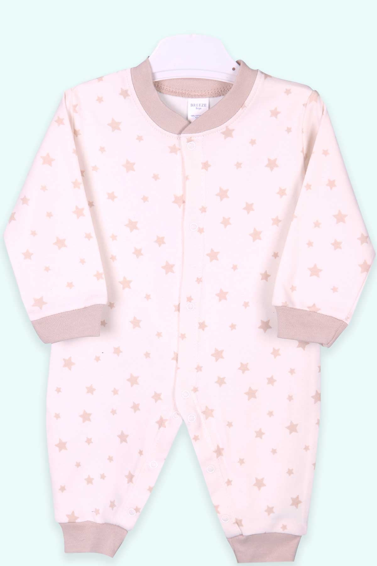 Breeze Erkek Bebek Tulum Yıldız Desenli Krem (0-3 Ay-4 Ay)
