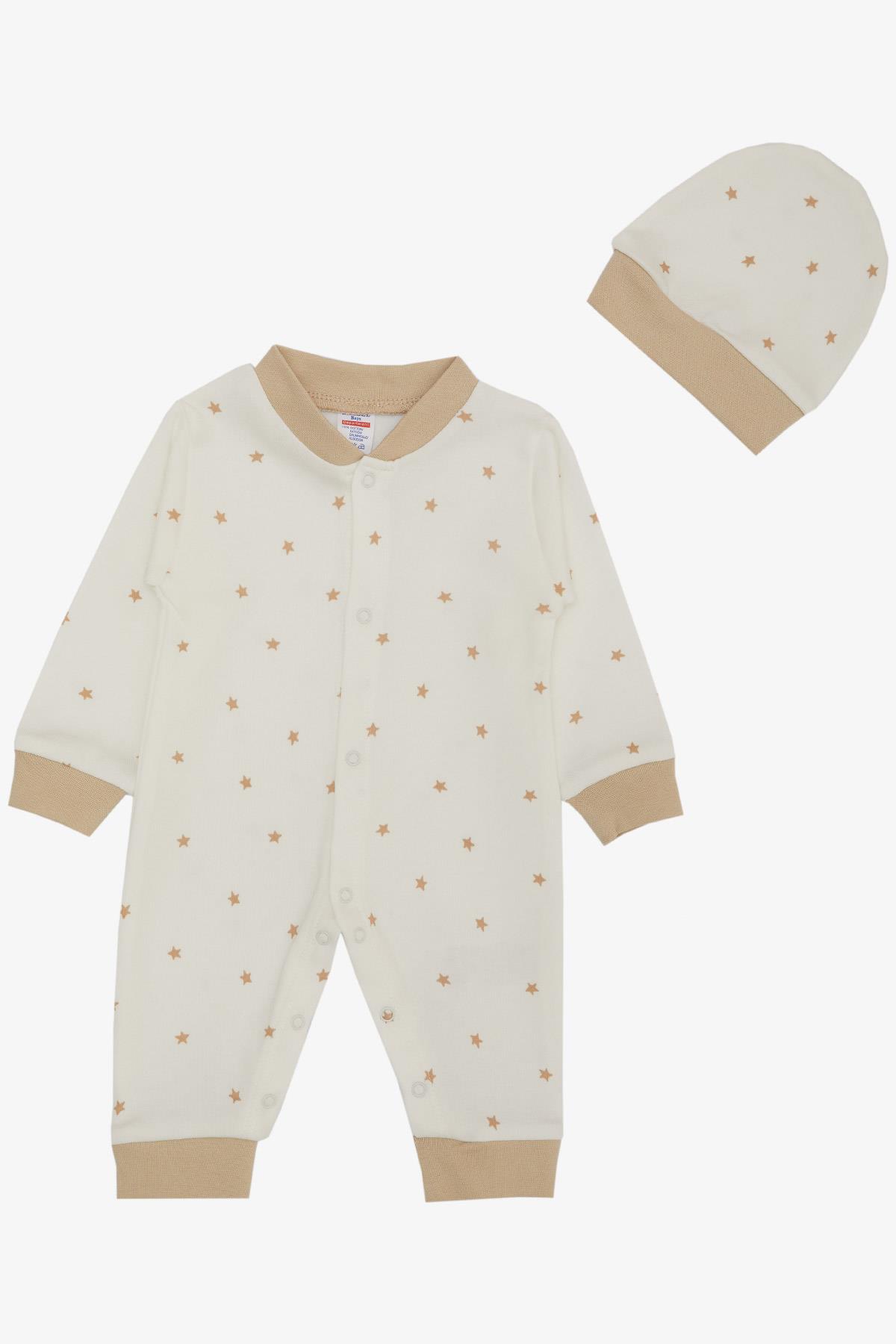 Breeze Erkek Bebek Tulum Yıldız Desenli Ekru (0-6 Ay)