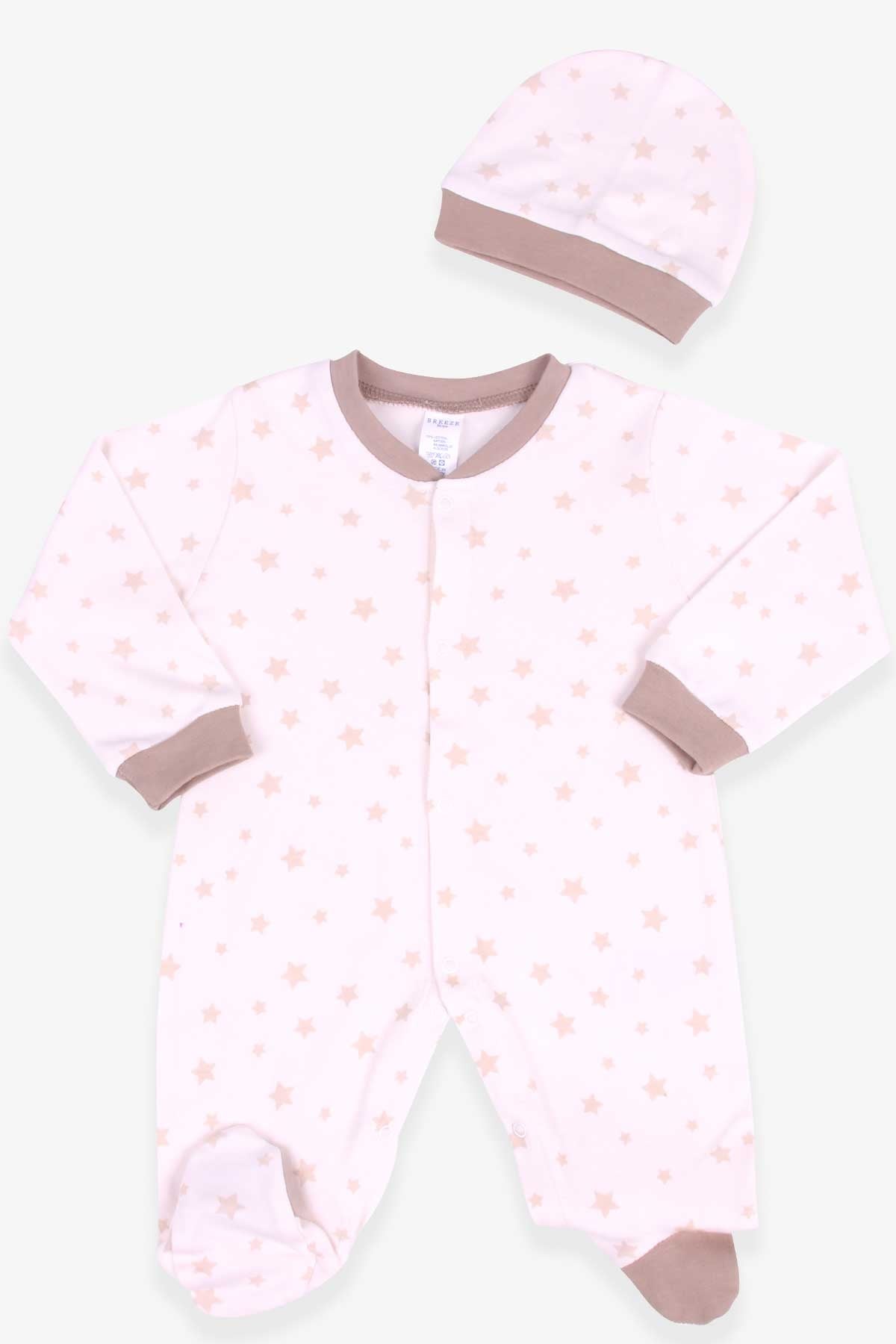 Breeze Erkek Bebek Tulum Yıldız Desenli Şapkalı Set Krem (0-3 Ay-9 Ay)