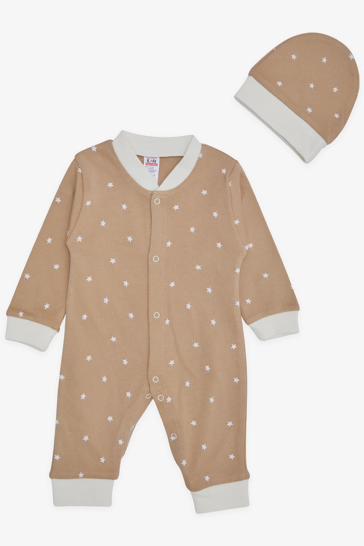 Breeze Erkek Bebek Tulum Yıldız Desenli Açık Kahverengi (0-6 Ay)