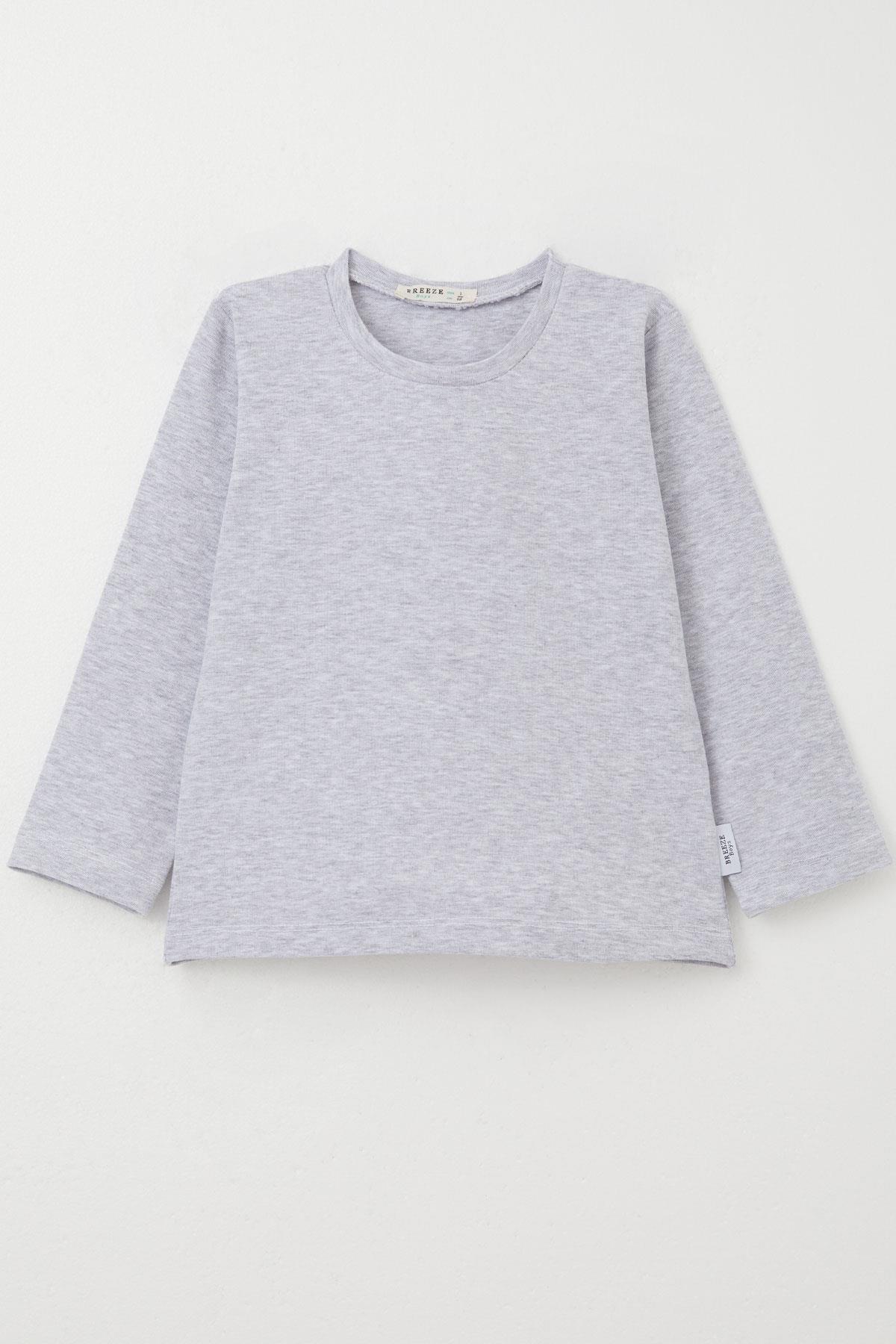 Breeze Erkek Bebek Uzun Kollu Tişört Basic Açık Gri Melanj (9 Ay-3 Yaş)