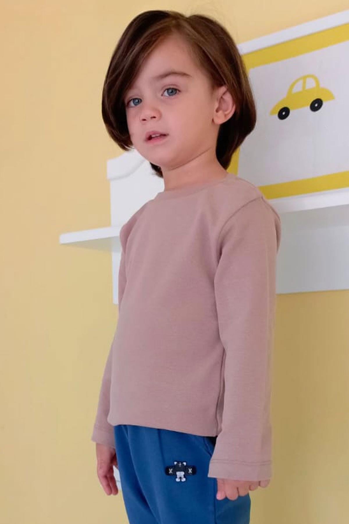 Breeze Erkek Bebek Uzun Kollu Tişört Basic Vizon (1-2 Yaş)