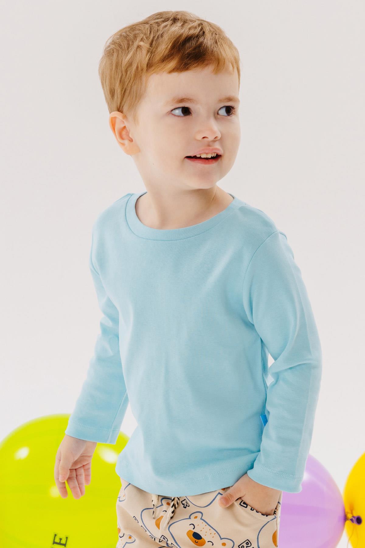 Erkek Bebek Uzun Kollu Tişört Basic Bebe Mavisi 1 Yaş - Penye Kumaş | Breeze