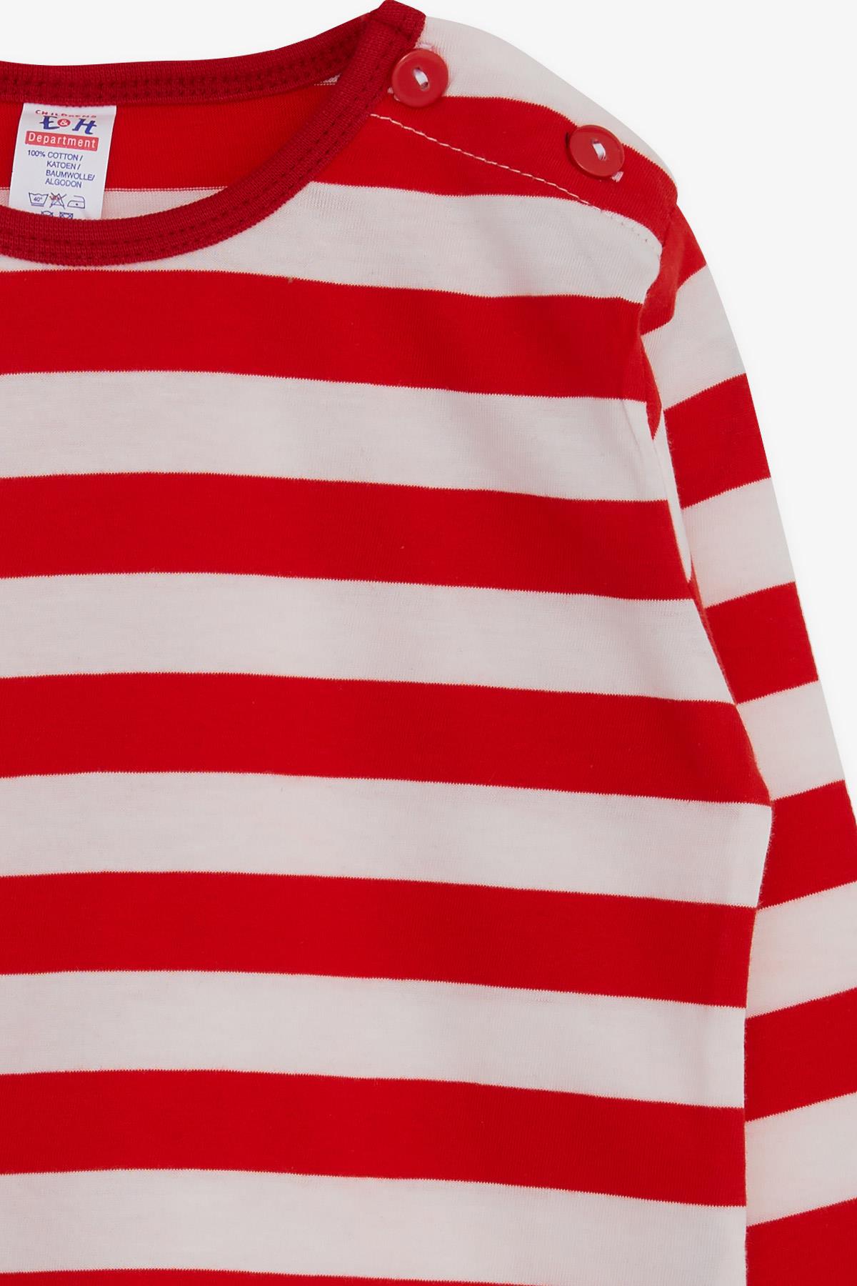 Erkek Bebek Uzun Kollu Tişört Çizgili Rakam Baskılı Kırmızı 9 Ay - Baharlık  Bebek Uzun Kollular | Breeze