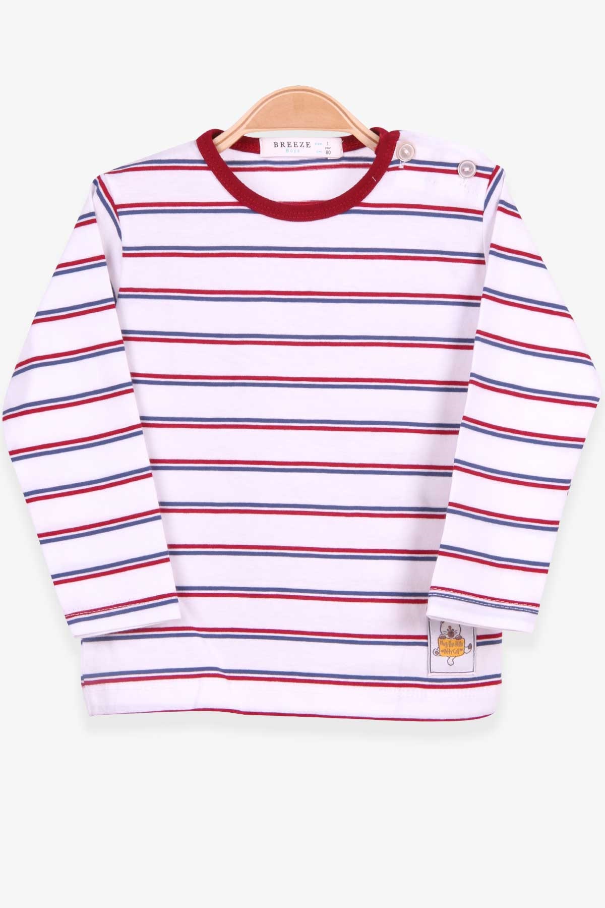 Breeze Erkek Bebek Uzun Kollu Tişört Patlı Çizgili Beyaz (9 Ay-3 Yaş)
