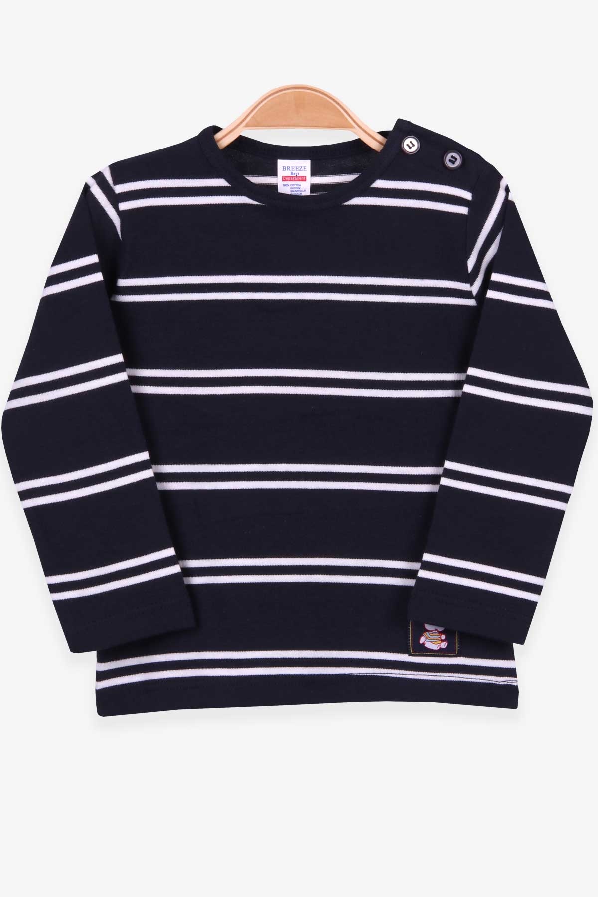Breeze Erkek Bebek Uzun Kollu Tişört Patlı Çizgili Lacivert (9 Ay-3 Yaş)