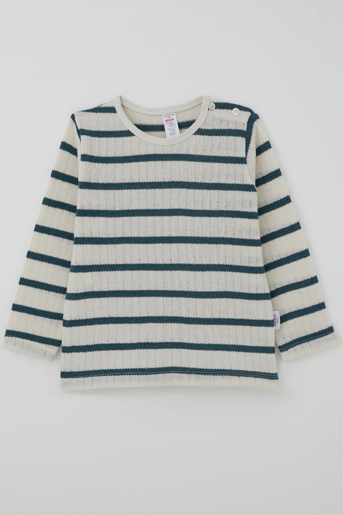 Breeze Erkek Bebek Uzun Kollu Tişört Patlı Çizgili Ekru (9 Ay - 3 Yaş)