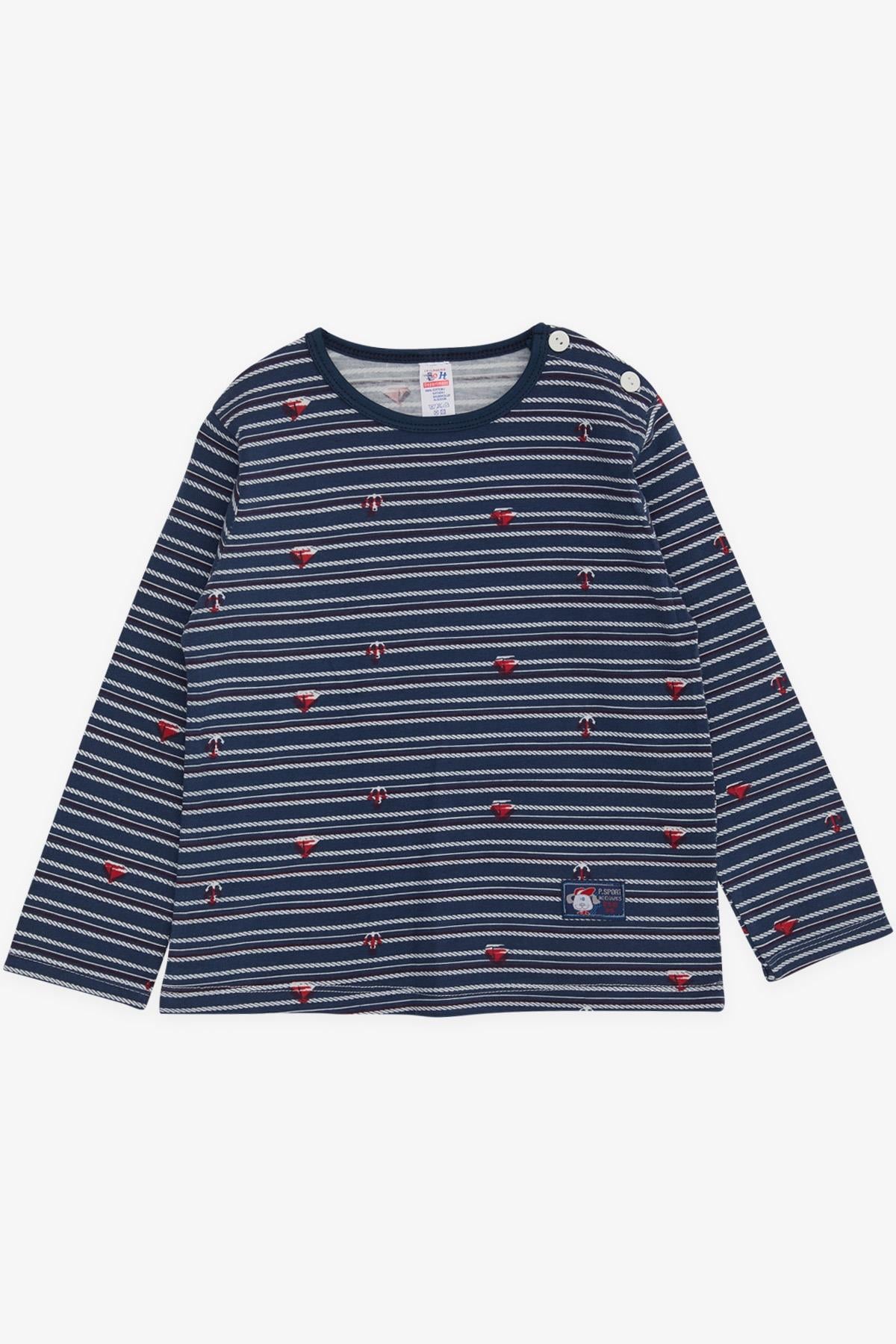 Breeze Erkek Bebek Uzun Kollu Tişört Patlı Deniz Temalı Koyu Mavi (9 Ay-3 Yaş)