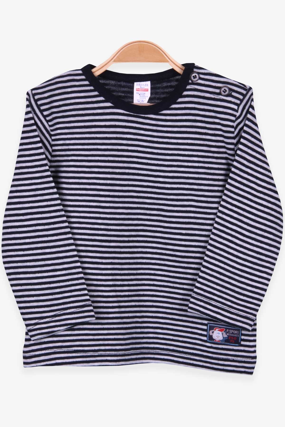 Breeze Erkek Bebek Uzun Kollu Tişört Patlı Çizgili Lacivert (9 Ay-3 Yaş)