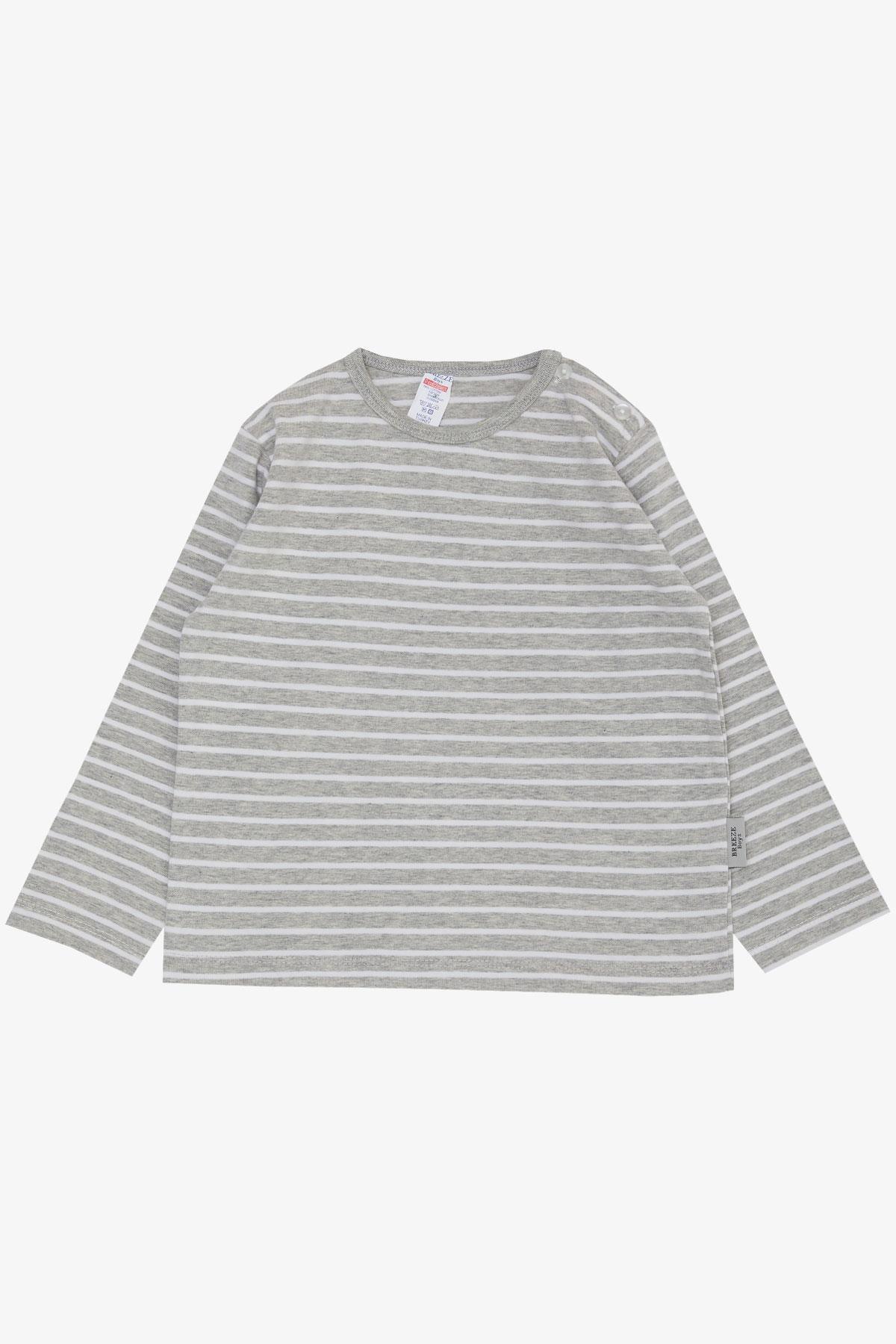 Breeze Erkek Bebek Uzun Kollu Tişört Patlı Çizgili Gri Melanj (9 Ay-3 Yaş)