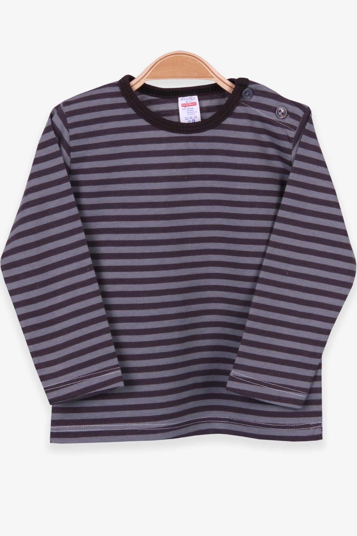 Breeze Erkek Bebek Uzun Kollu Tişört Patlı Çizgili Füme (9 Ay-3 Yaş)