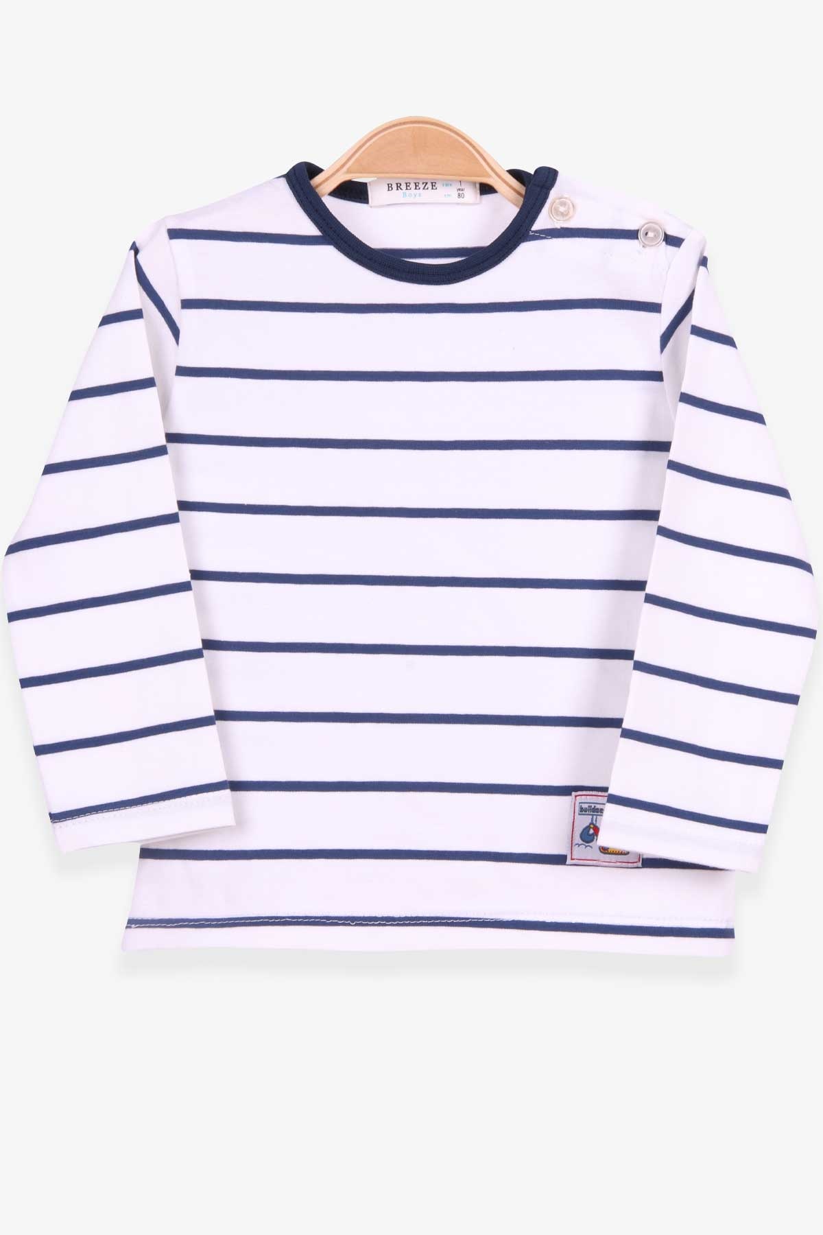 Breeze Erkek Bebek Uzun Kollu Tişört Patlı Çizgili Beyaz (9 Ay-3 Yaş)