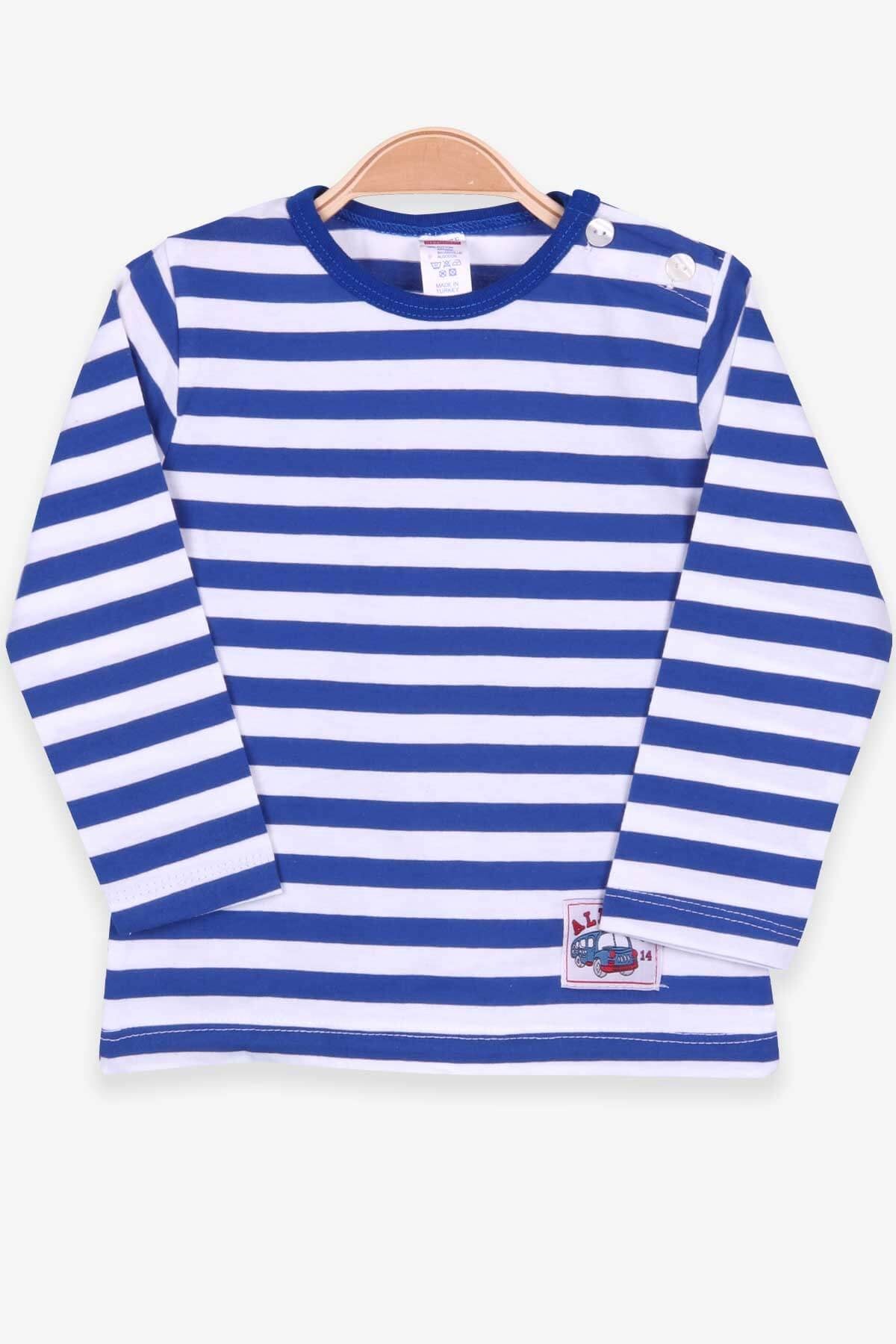 Breeze Erkek Bebek Uzun Kollu Tişört Patlı Çizgili Saks Mavisi (9 Ay-2 Yaş)