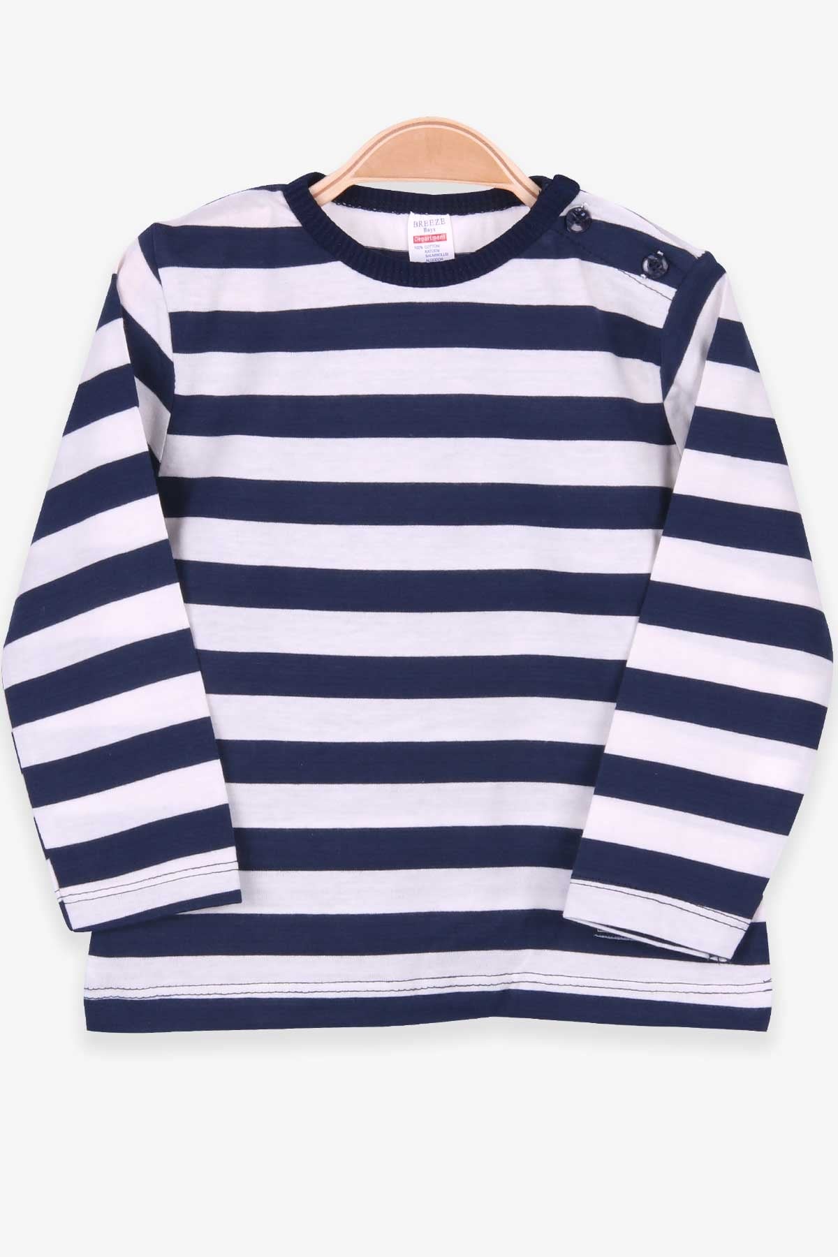 Breeze Erkek Bebek Uzun Kollu Tişört Patlı Çizgili Koyu Mavi (9 Ay-3 Yaş)