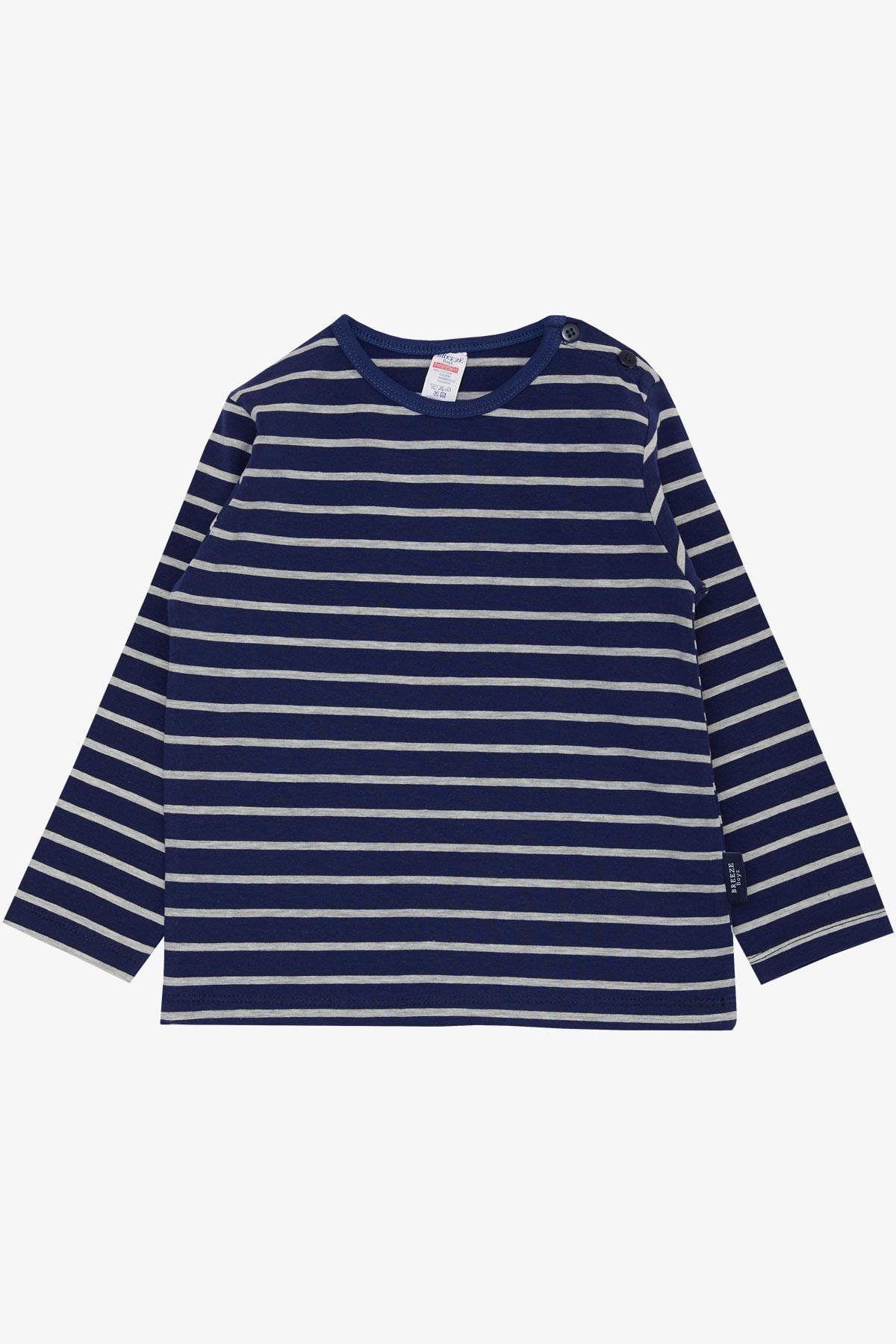 Breeze Erkek Bebek Uzun Kollu Tişört Patlı Çizgili Lacivert (9 Ay-3 Yaş)