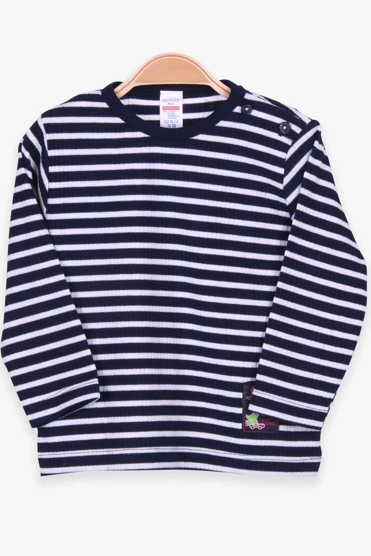 Breeze Erkek Bebek Uzun Kollu Tişört Patlı Çizgili Lacivert (9 Ay-3 Yaş)