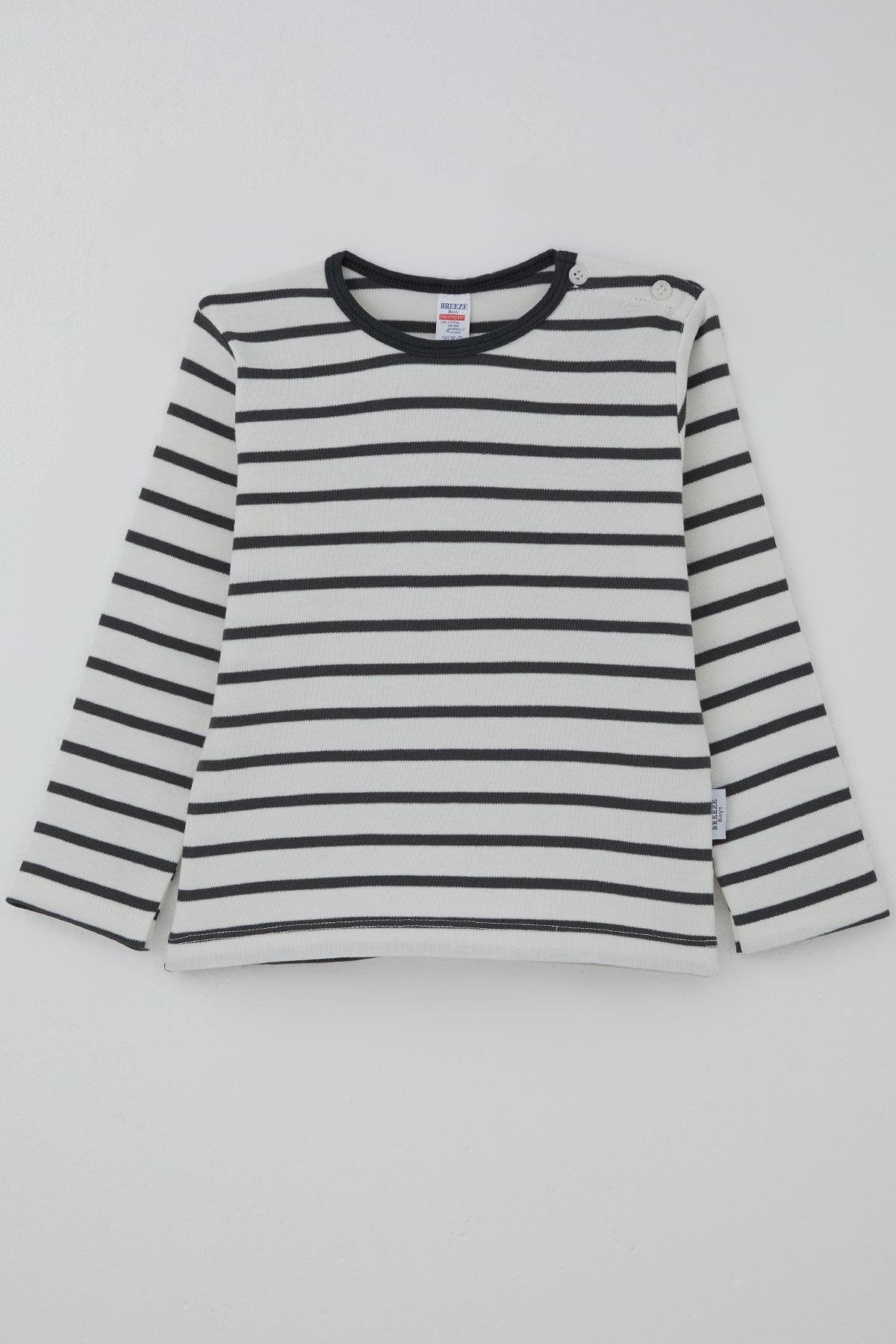 Breeze Erkek Bebek Uzun Kollu Tişört Patlı Çizgili Ekru (9 Ay-3 Yaş)