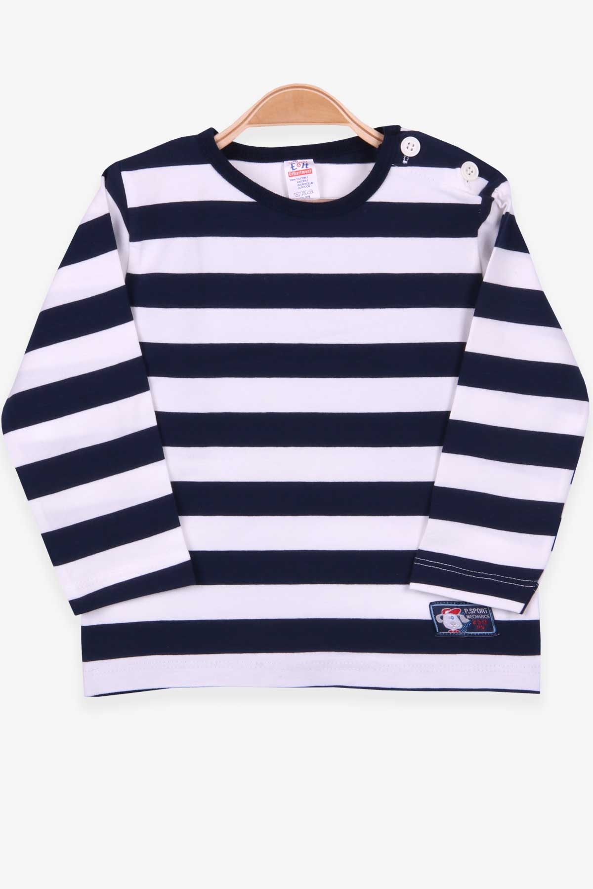 Breeze Erkek Bebek Uzun Kollu Tişört Patlı Çizgili Lacivert (9 Ay-3 Yaş)