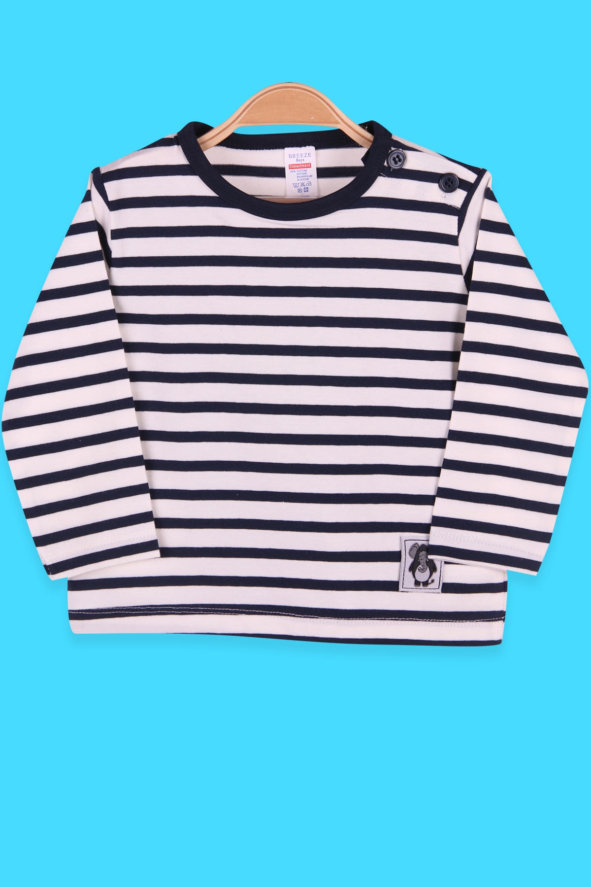 Breeze Erkek Bebek Uzun Kollu Tişört Patlı Çizgili Lacivert (9 Ay-3 Yaş)
