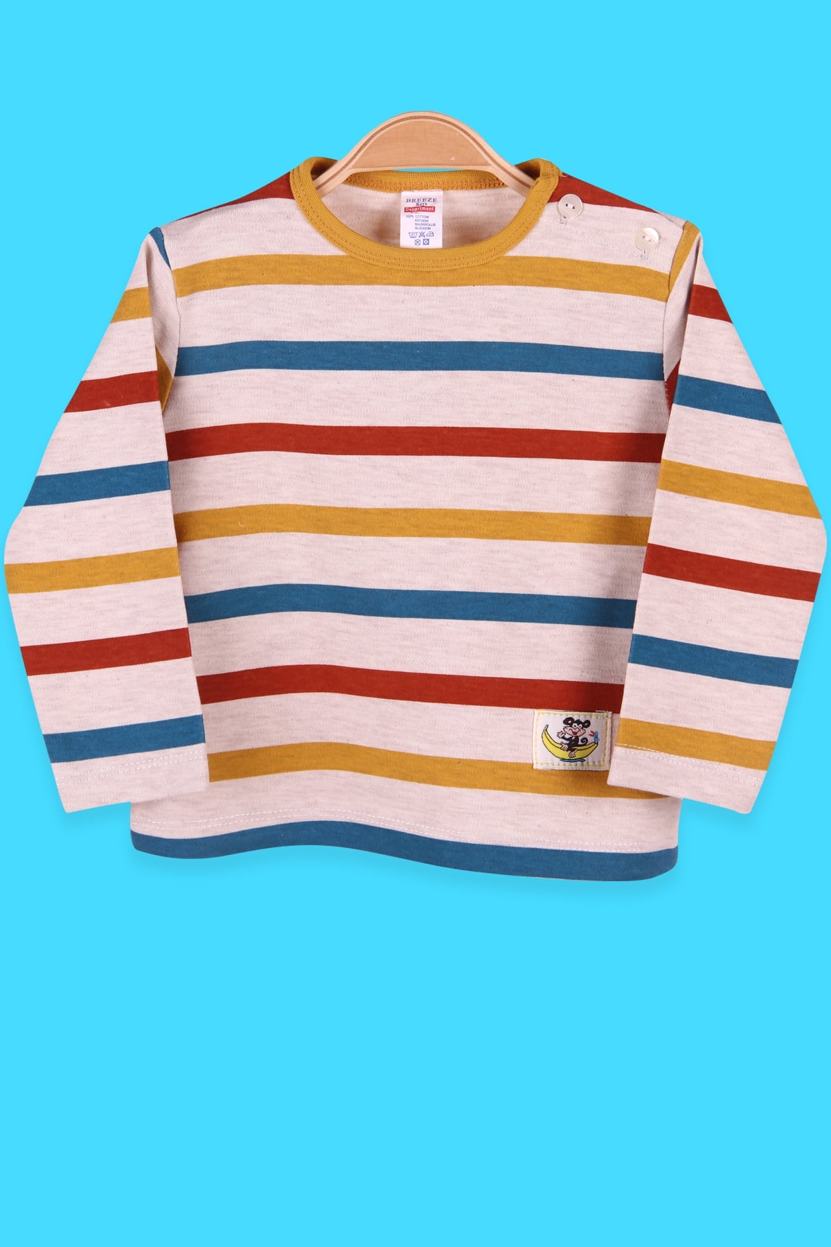 Breeze Erkek Bebek Uzun Kollu Tişört Patlı Çizgili Bej (9 Ay-3 Yaş)