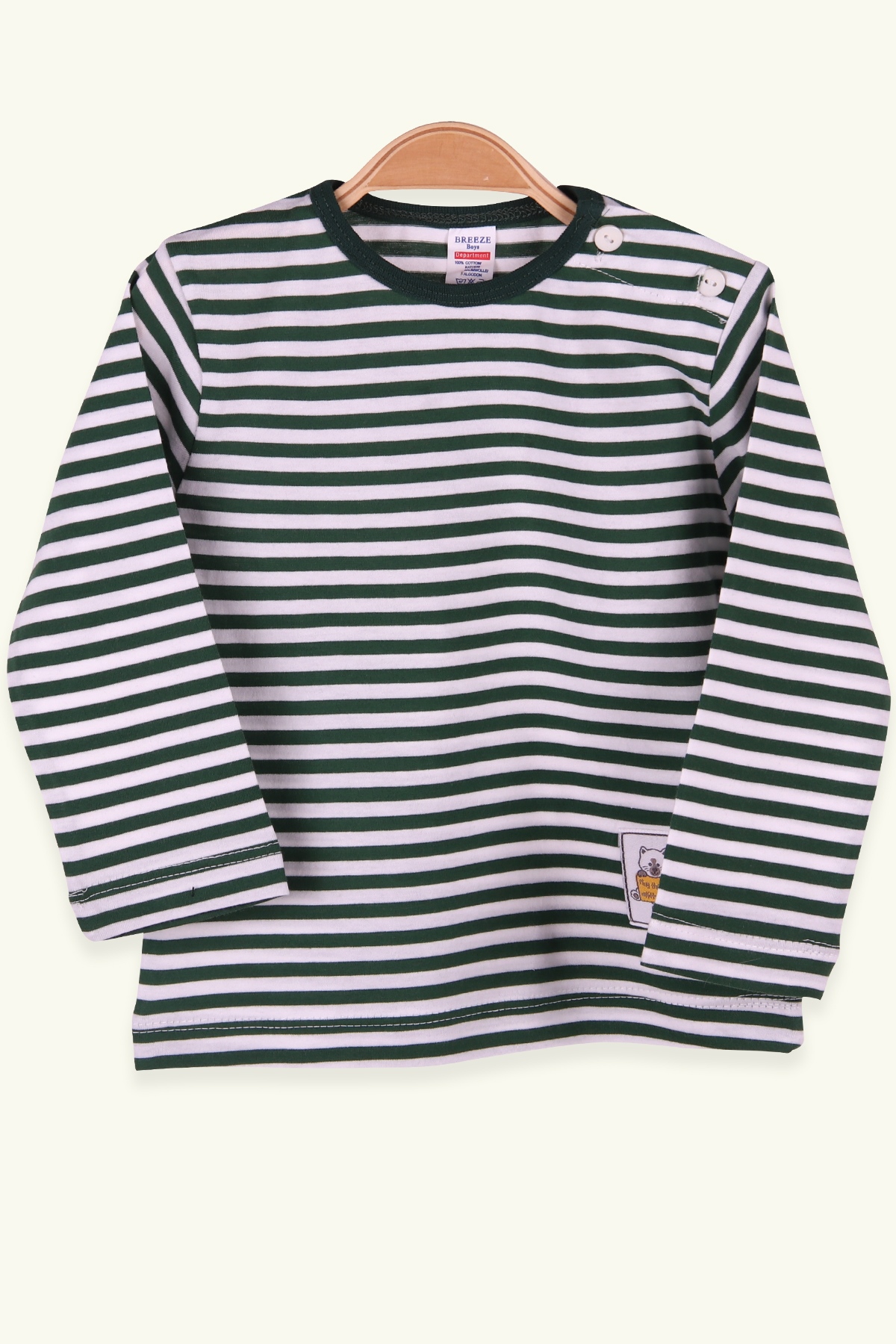 Breeze Erkek Bebek Uzun Kollu Tişört Patlı Çizgili Koyu Yeşil (9 Ay-3 Yaş)