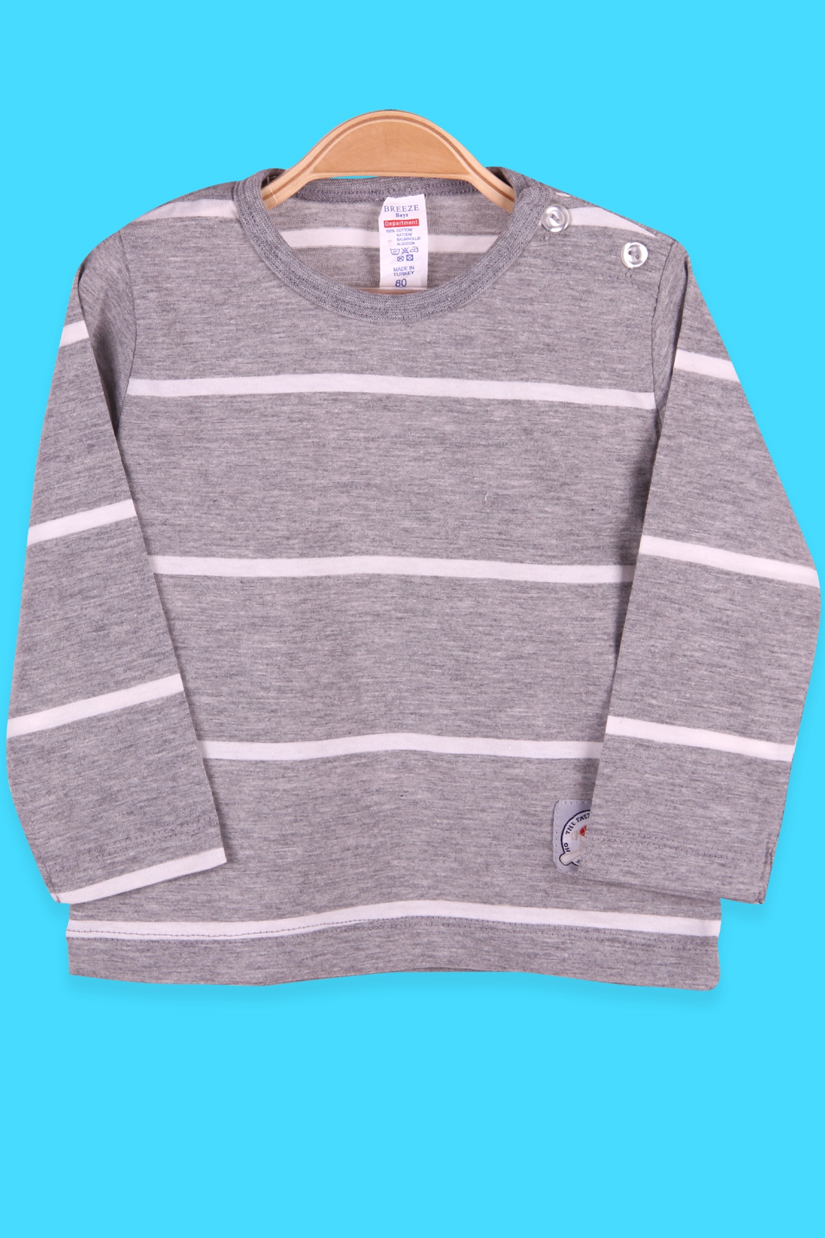 Breeze Erkek Bebek Uzun Kollu Tişört Patlı Çizgili Açık Gri (9 Ay-3 Yaş)