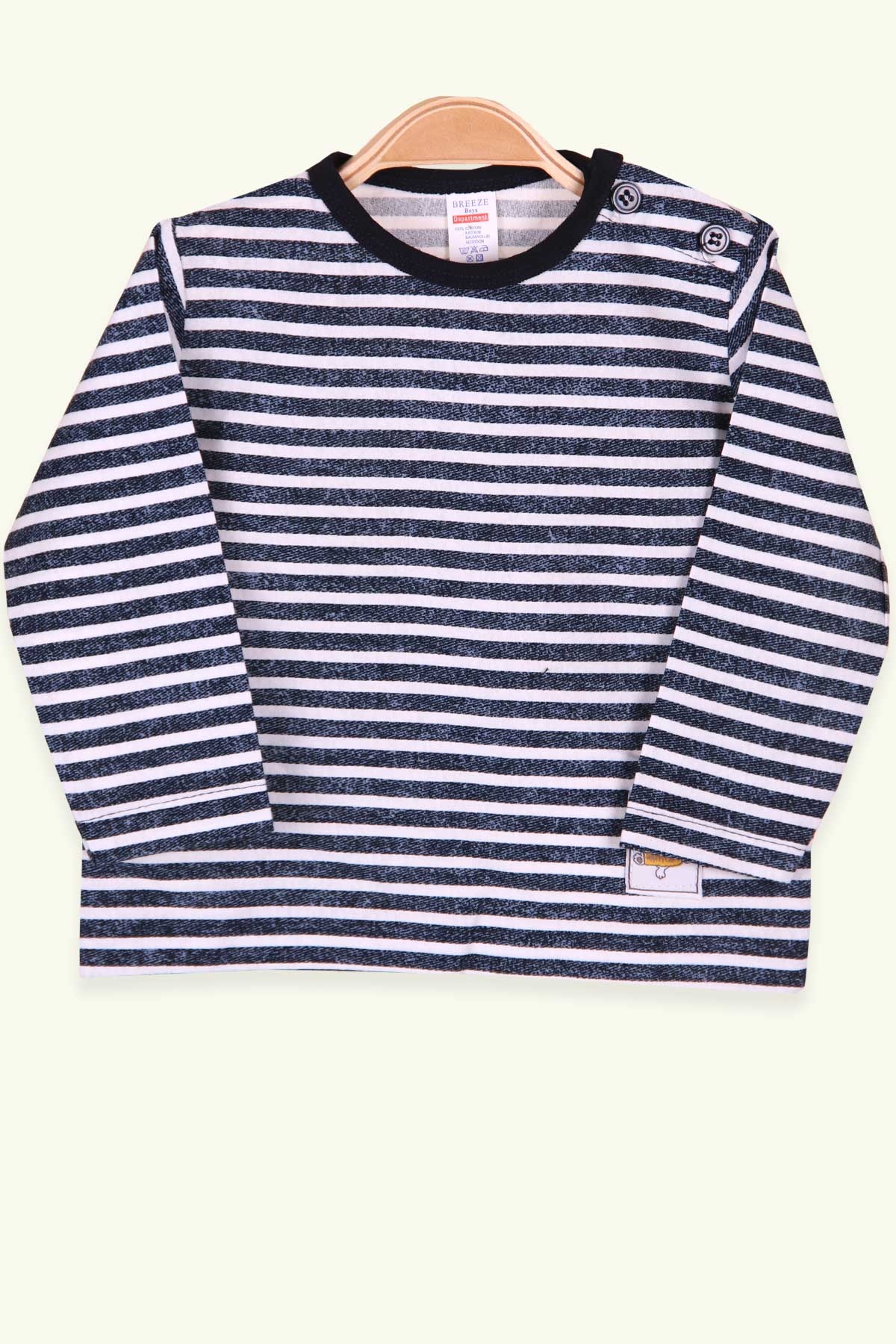 Breeze Erkek Bebek Uzun Kollu Tişört Patlı Çizgili Lacivert (9 Ay-3 Yaş)