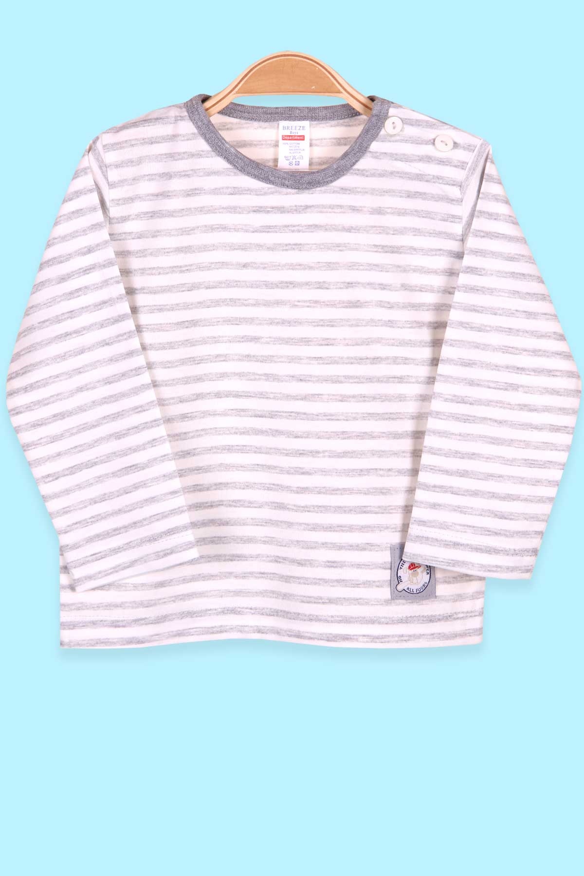 Breeze Erkek Bebek Uzun Kollu Tişört Patlı Çizgili Açık Gri (9 Ay-3 Yaş)