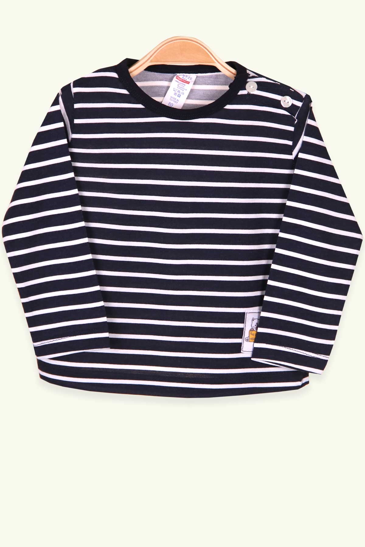 Breeze Erkek Bebek Uzun Kollu Tişört Patlı Çizgili Lacivert (9 Ay-3 Yaş)
