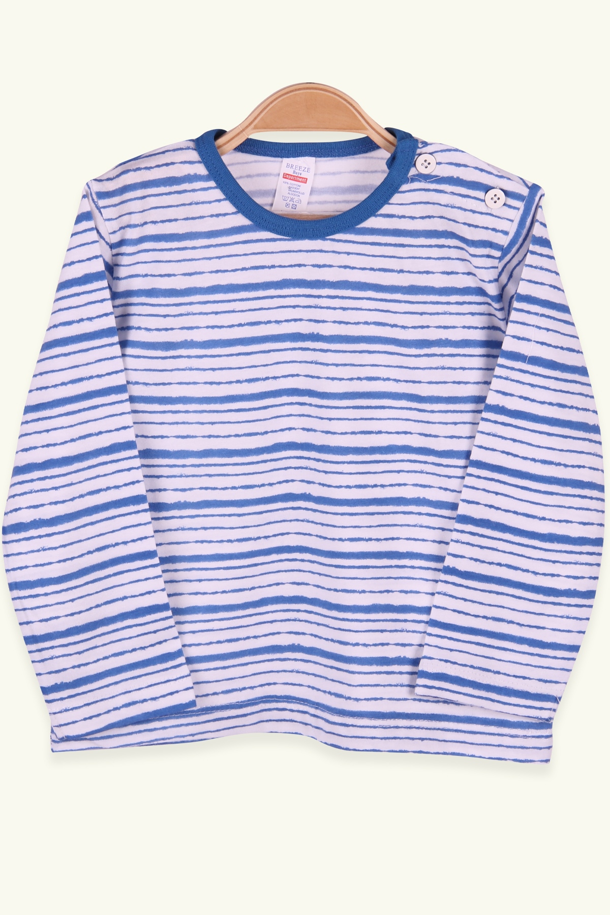 Breeze Erkek Bebek Uzun Kollu Tişört Patlı Çizgili Mavi (9 Ay-3 Yaş)