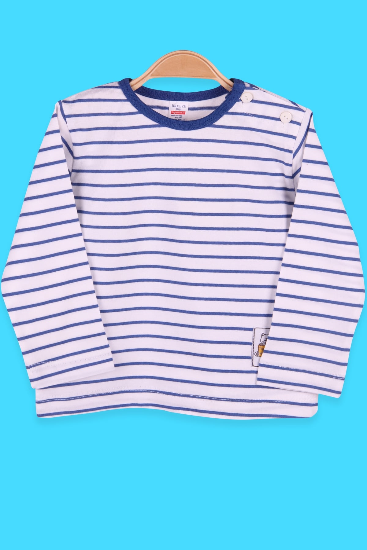 Breeze Erkek Bebek Uzun Kollu Tişört Patlı Çizgili Mavi (9 Ay-3 Yaş)