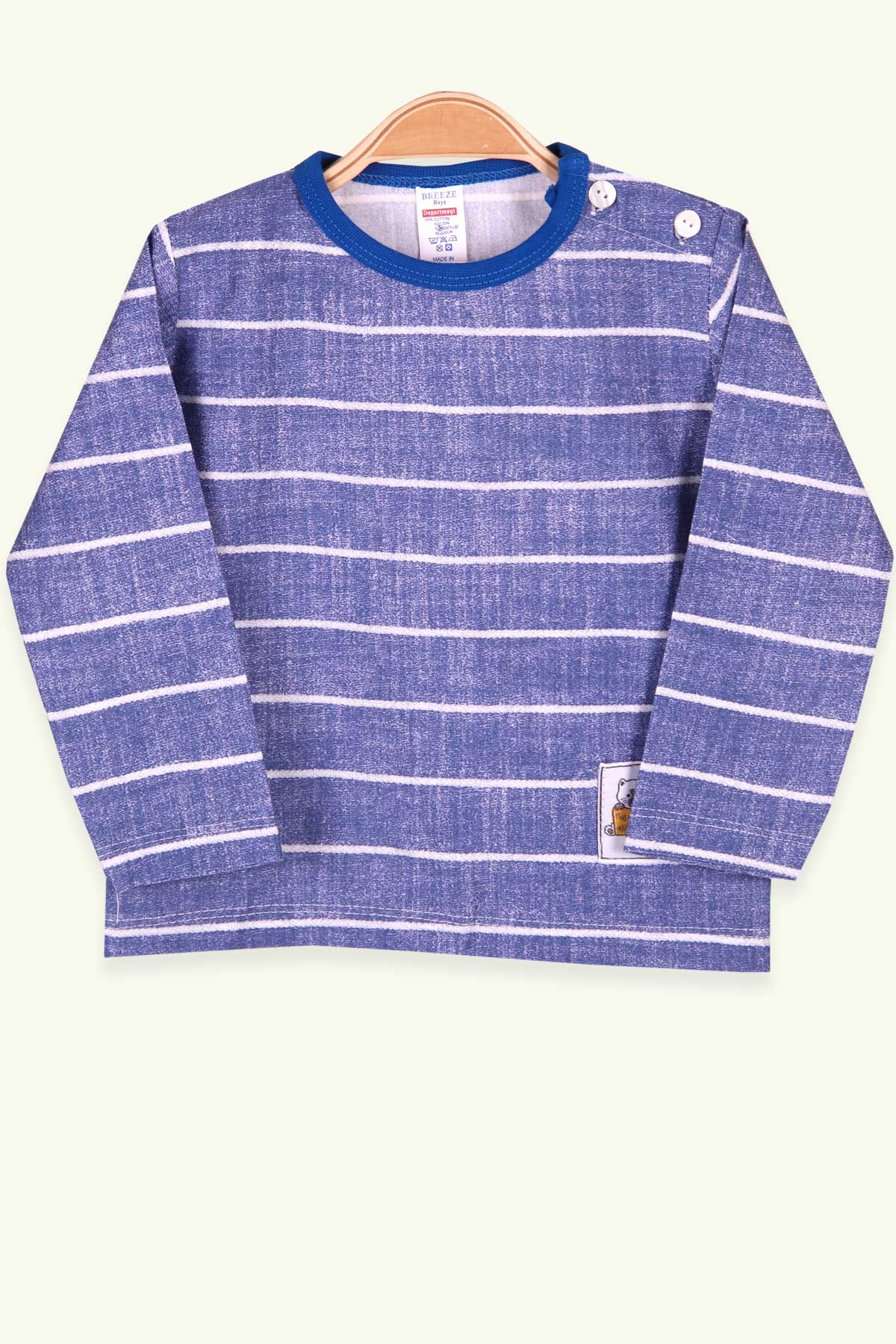 Breeze Erkek Bebek Uzun Kollu Tişört Patlı Çizgili İndigo (9 Ay-3 Yaş)