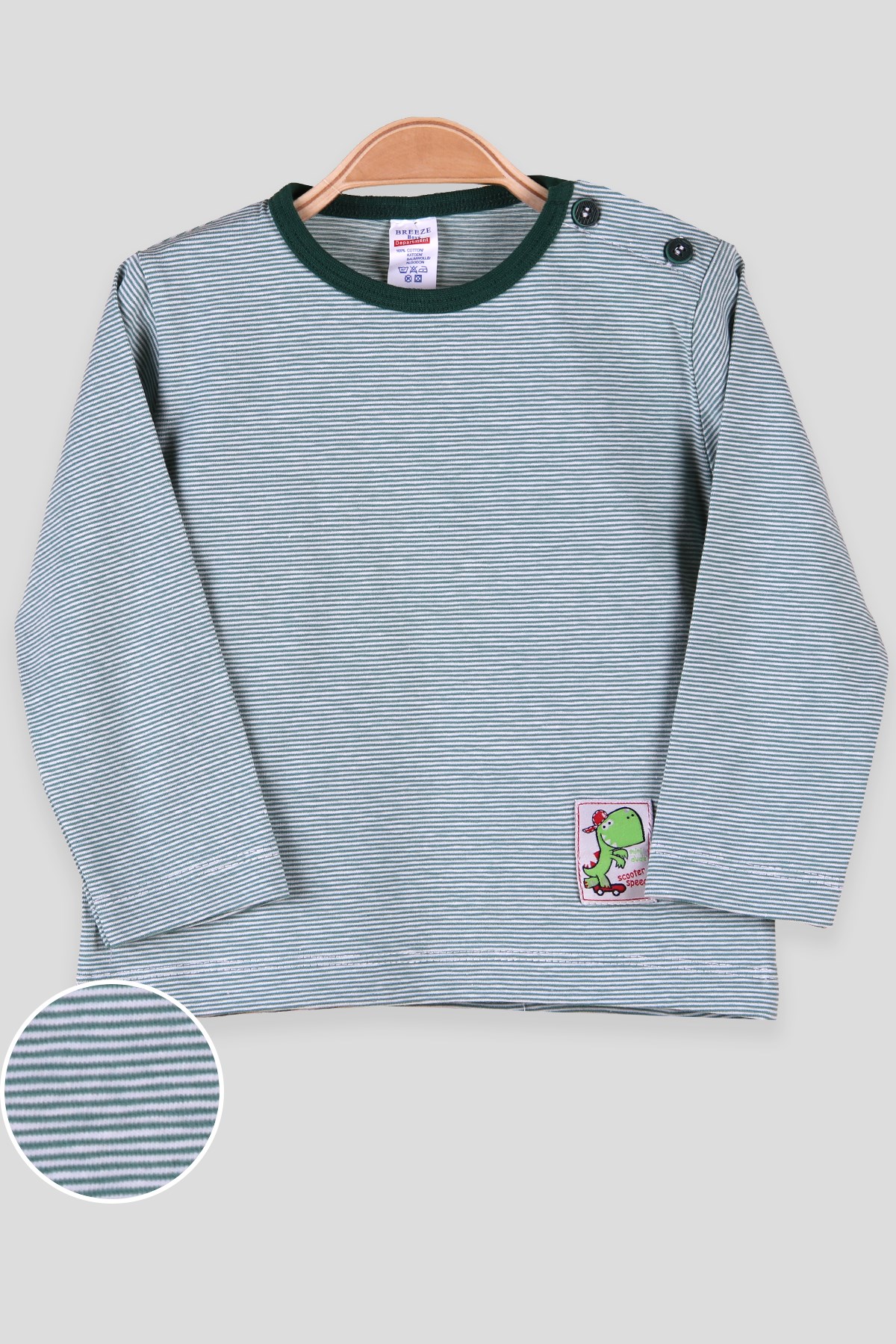 Breeze Erkek Bebek Uzun Kollu Tişört Patlı Çizgili Yeşil (9 Ay-3 Yaş)