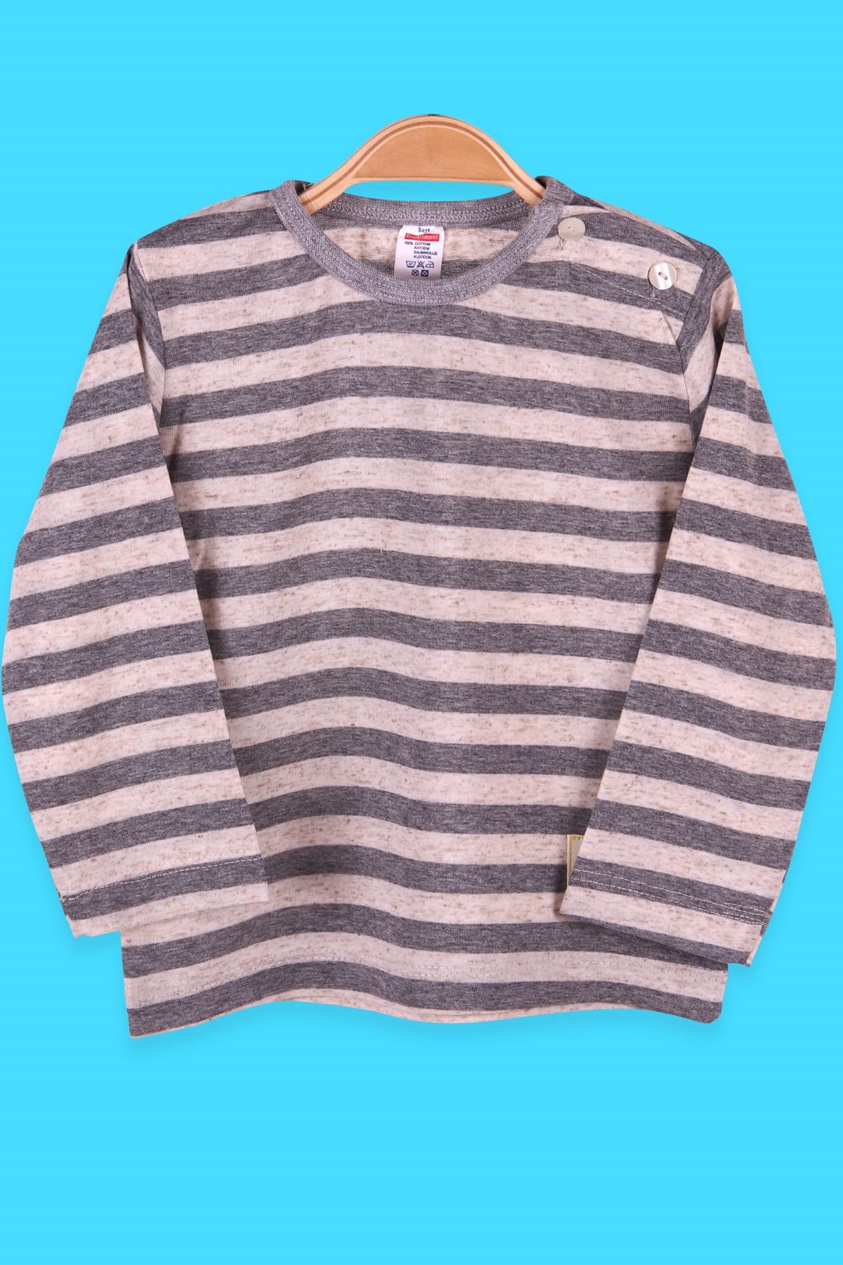 Breeze Erkek Bebek Uzun Kollu Tişört Patlı Çizgili Füme (9 Ay-3 Yaş)