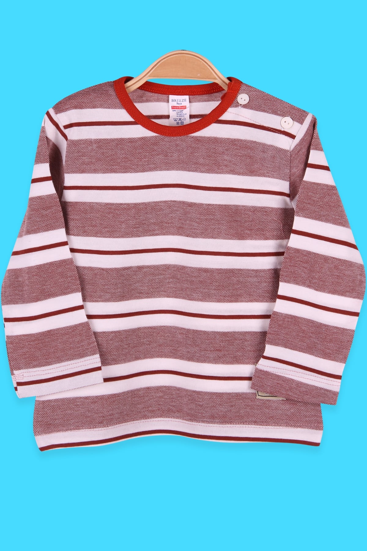 Breeze Erkek Bebek Uzun Kollu Tişört Patlı Çizgili Tarçın (9 Ay-3 Yaş)