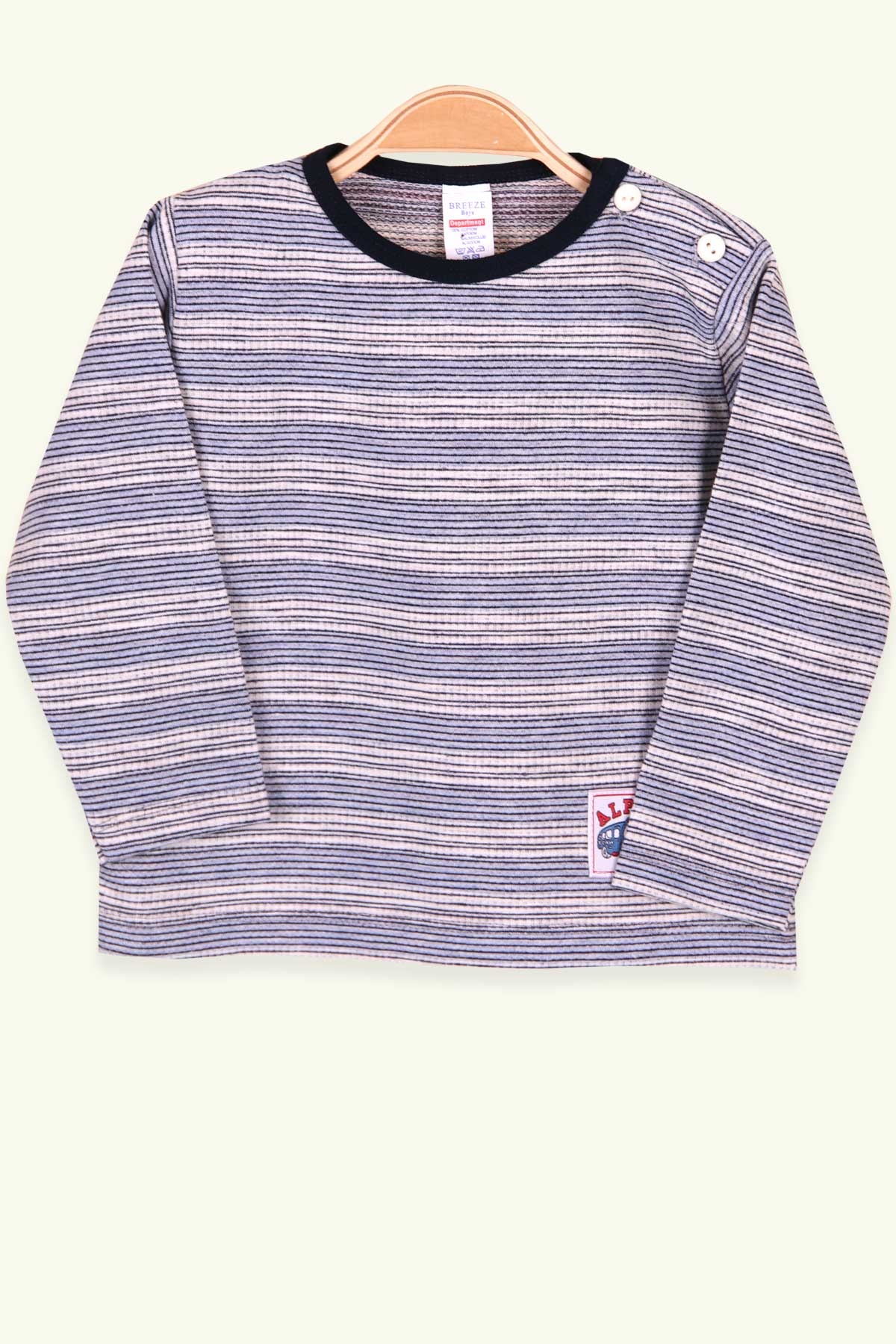 Breeze Erkek Bebek Uzun Kollu Tişört Patlı Çizgili Bebe Mavisi (9 Ay-3 Yaş)