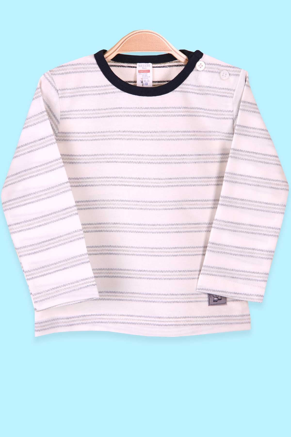 Breeze Erkek Bebek Uzun Kollu Tişört Patlı Çizgili Beyaz (9 Ay-3 Yaş)