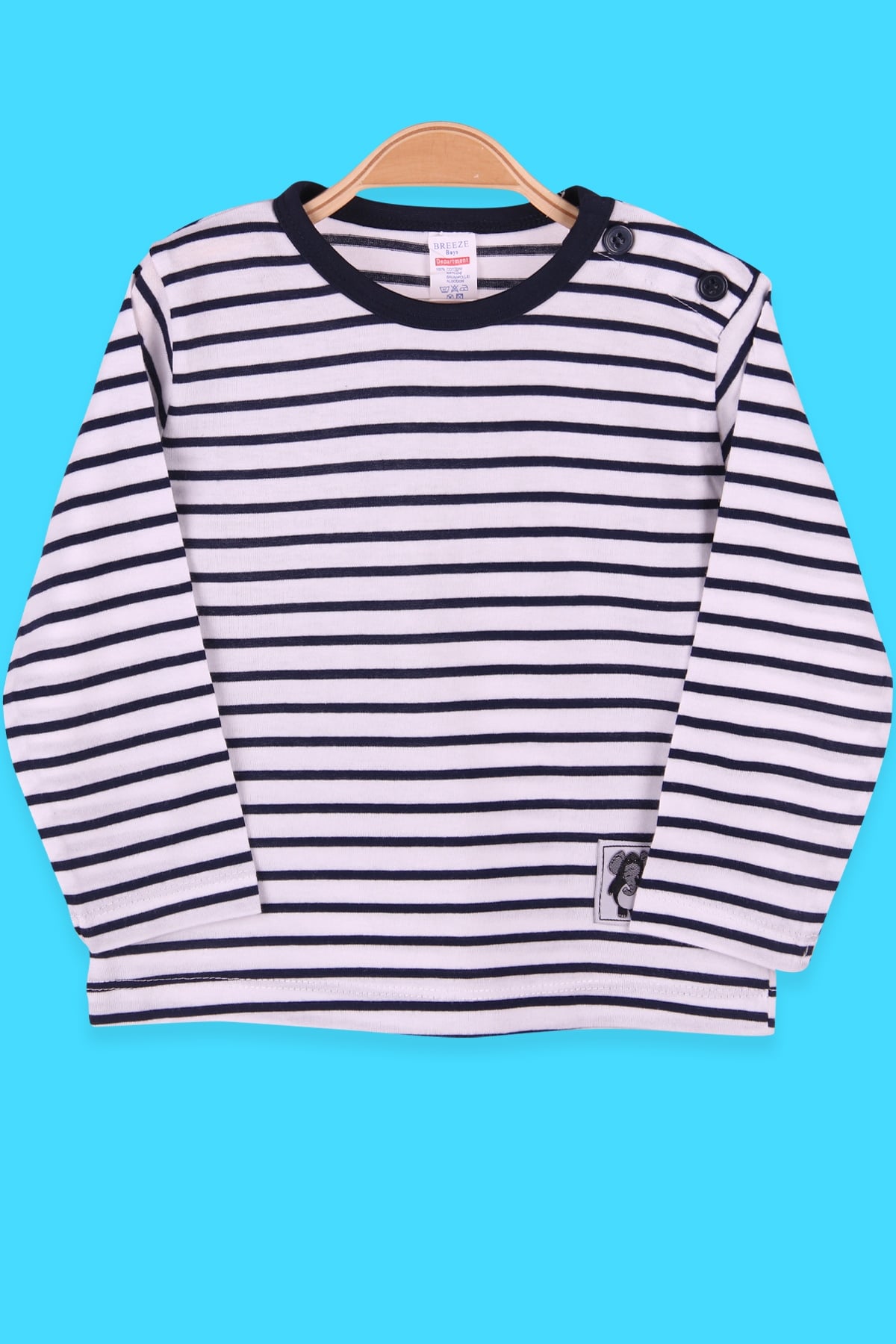 Breeze Erkek Bebek Uzun Kollu Tişört Patlı Çizgili Lacivert (9 Ay-3 Yaş)