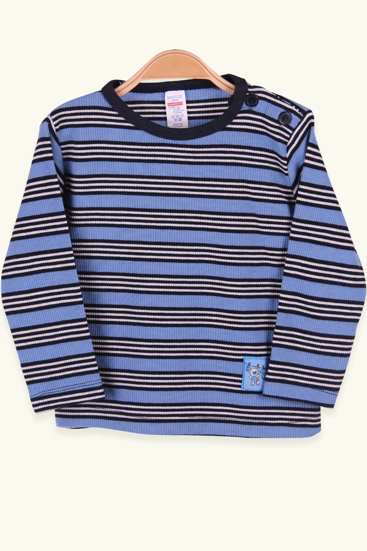Breeze Erkek Bebek Uzun Kollu Tişört Patlı Çizgili Mavi (9 Ay-3 Yaş)