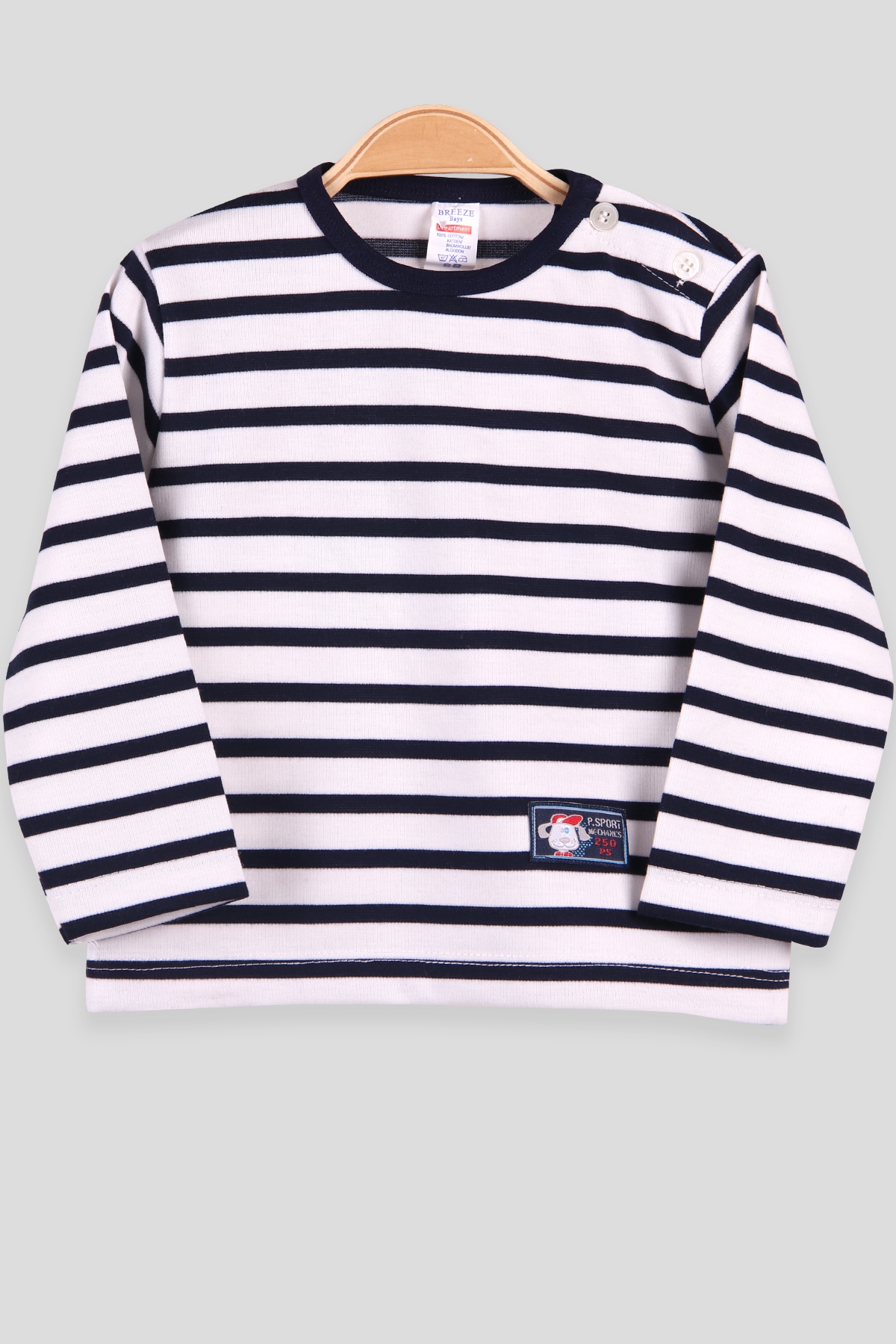 Breeze Erkek Bebek Uzun Kollu Tişört Patlı Çizgili Lacivert (9 Ay-3 Yaş)