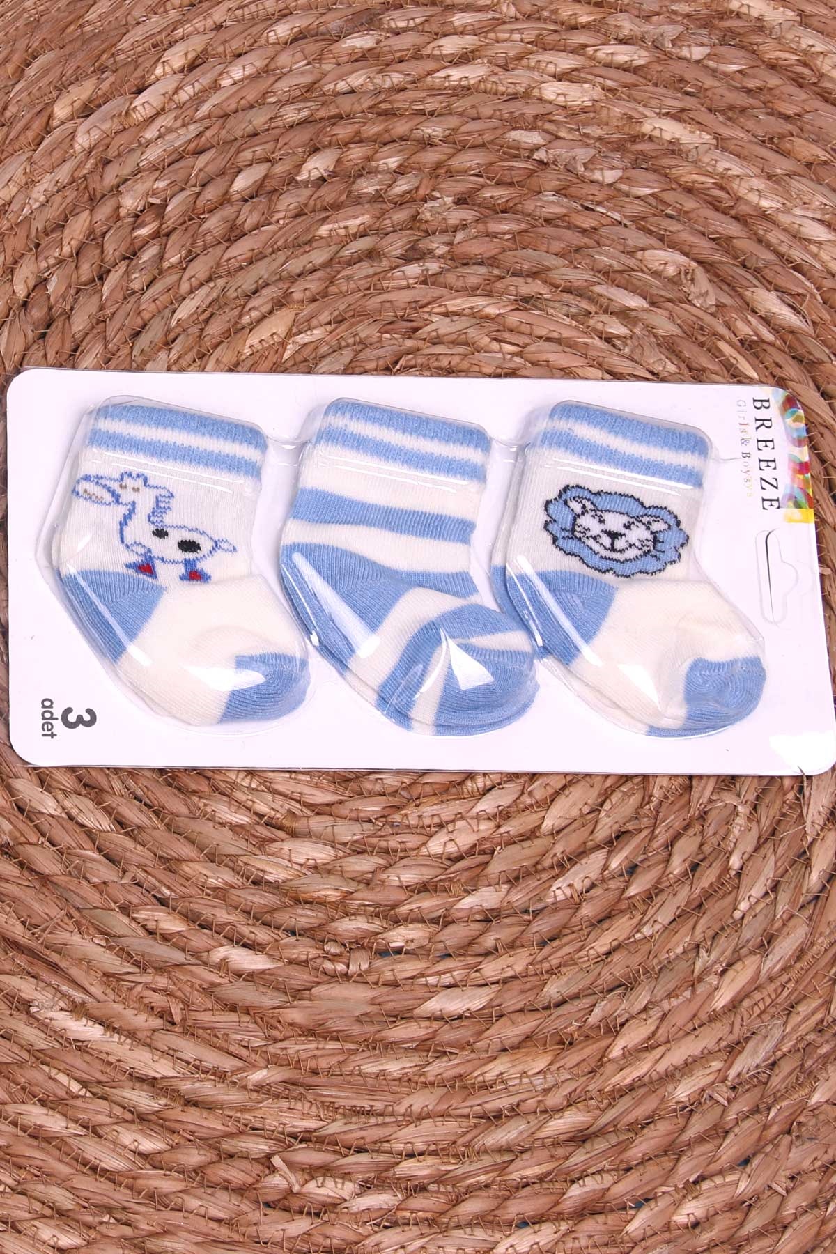 Breeze Erkek Bebek Yenidoğan Çorap 3 lü Desenli Karışık Renk