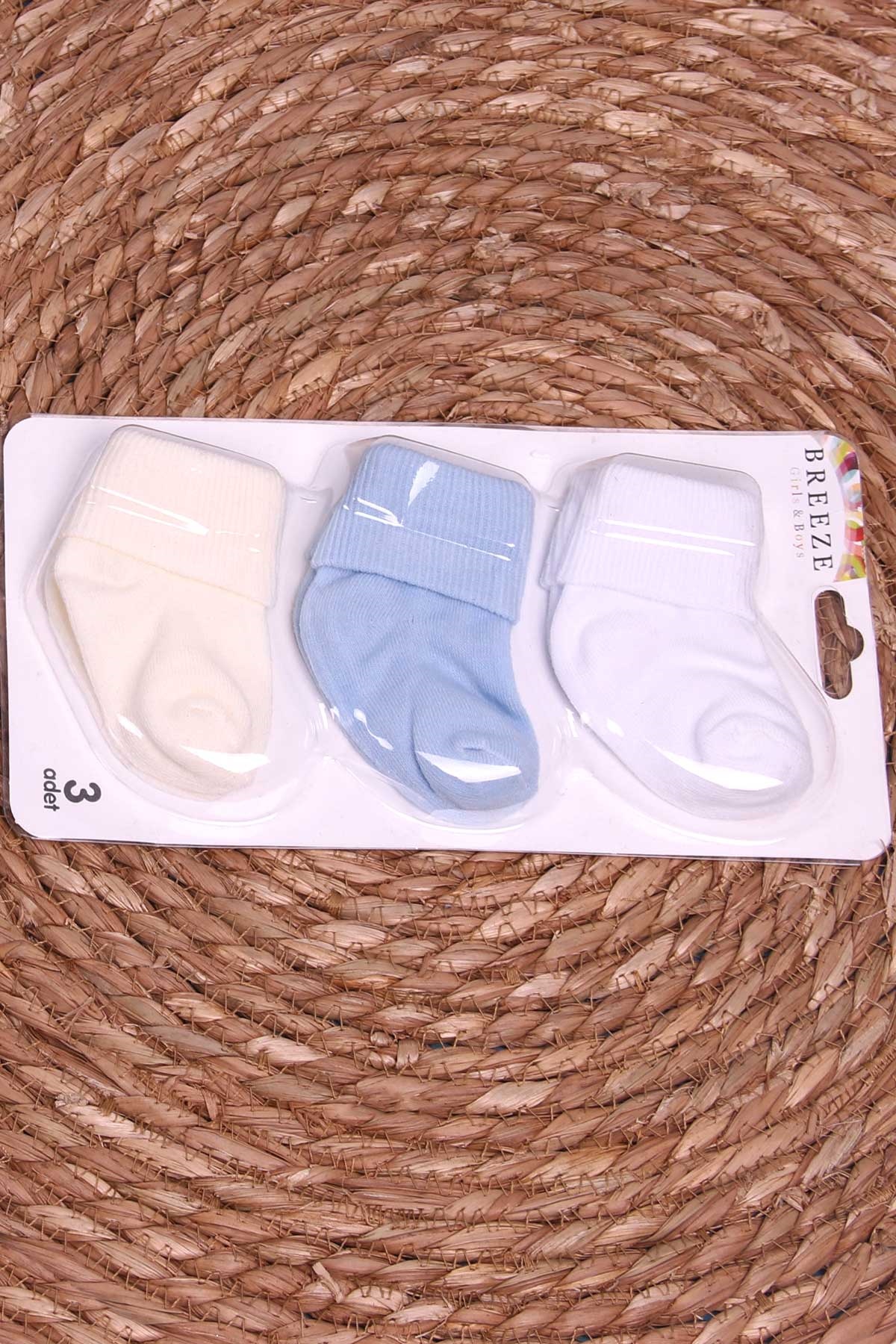 Breeze Erkek Bebek Yenidoğan Çorap 3 lü Basic Karışık Renk
