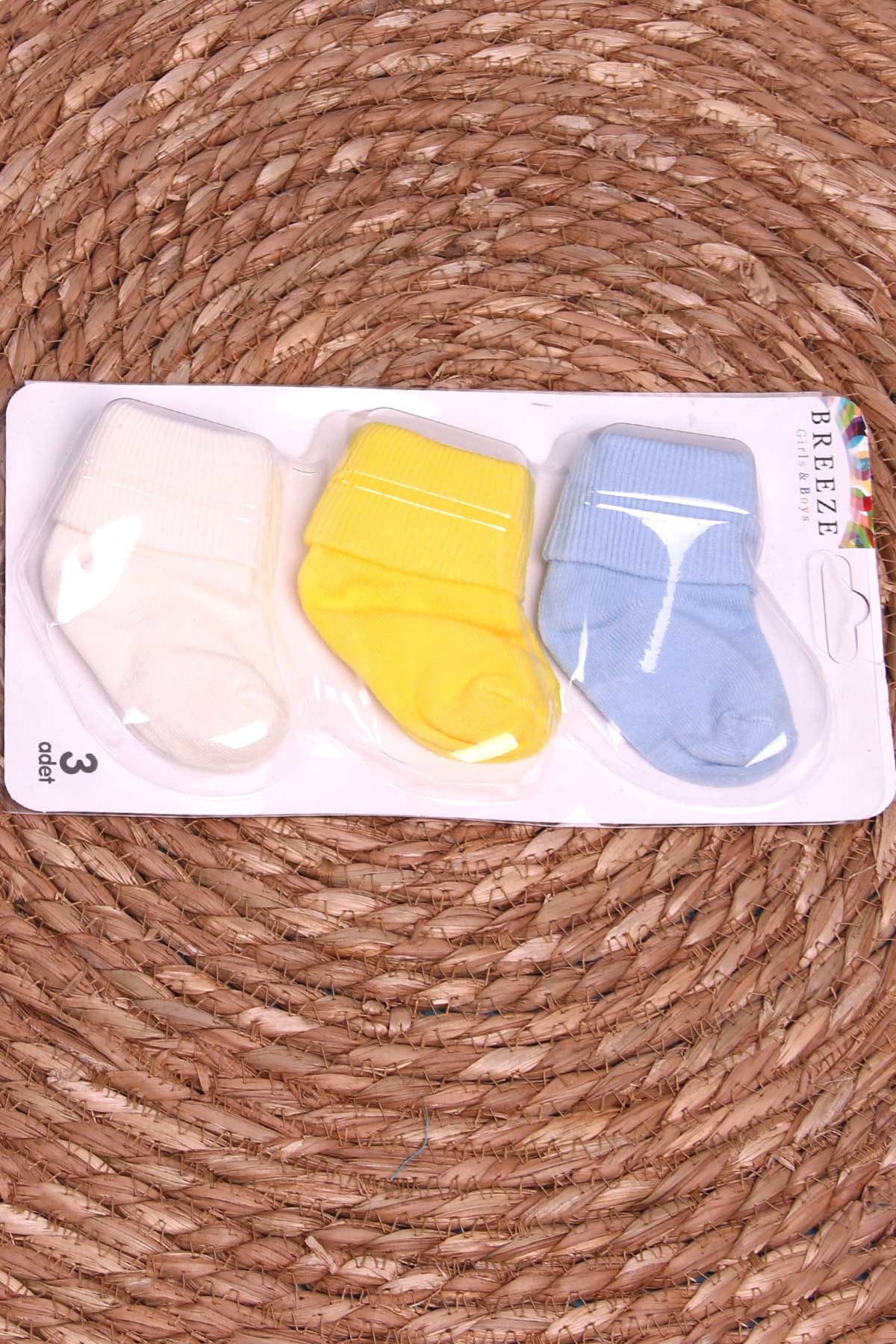 Breeze Erkek Bebek Yenidoğan Çorap 3 lü Basic Karışık Renk
